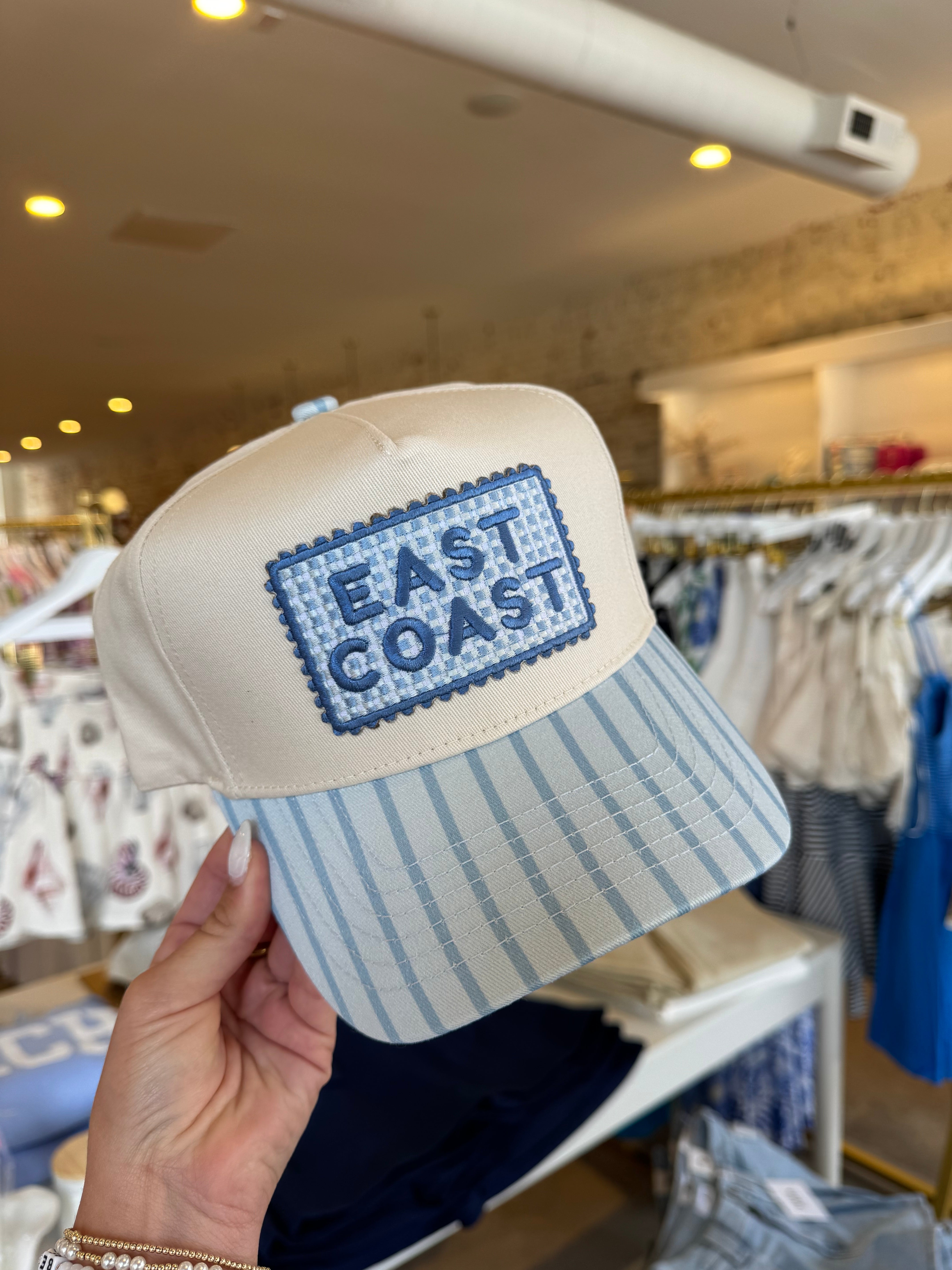 East Coast Embroidered Trucker Hat - Blue Stripe