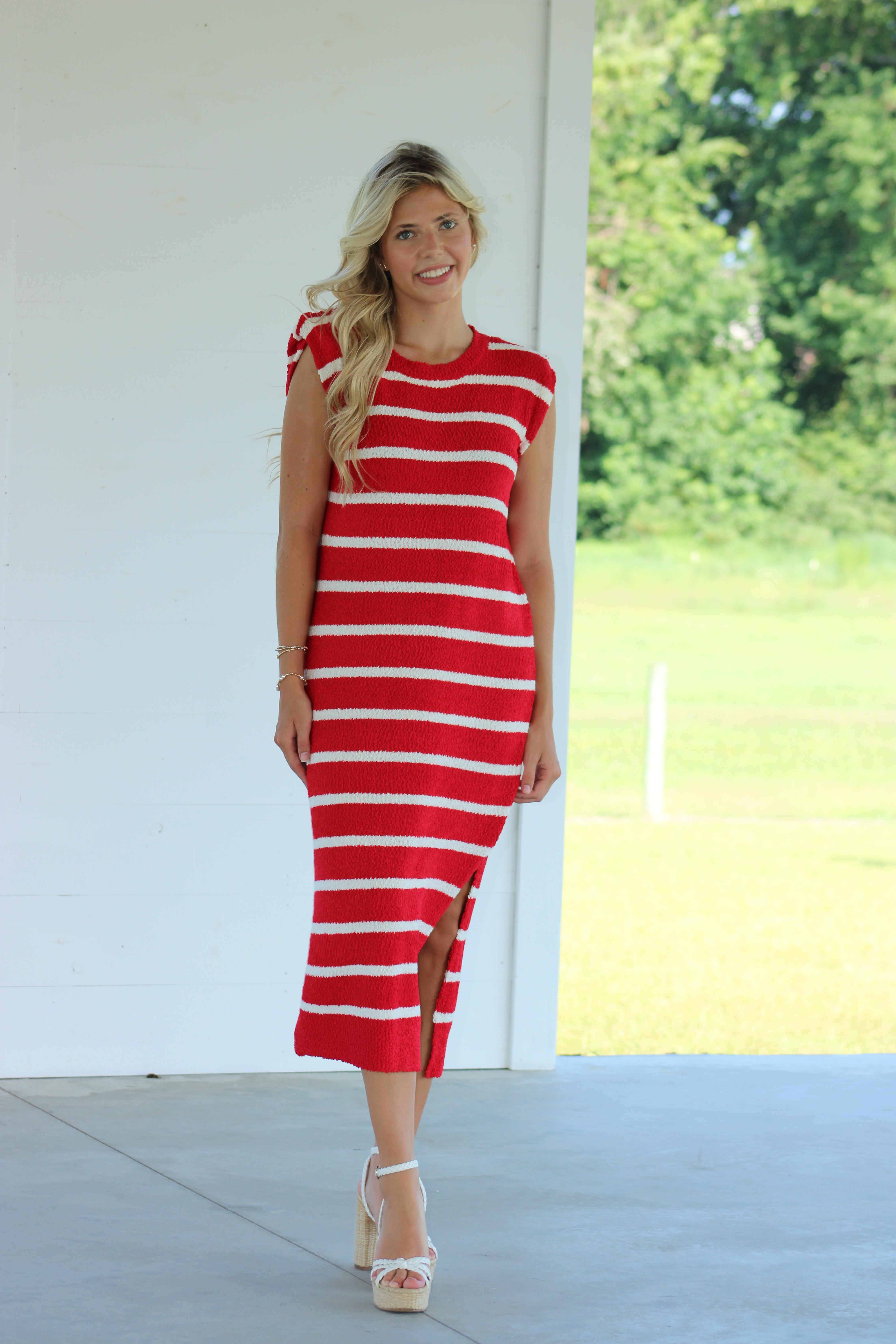 Deep End Midi Dress - Red & White