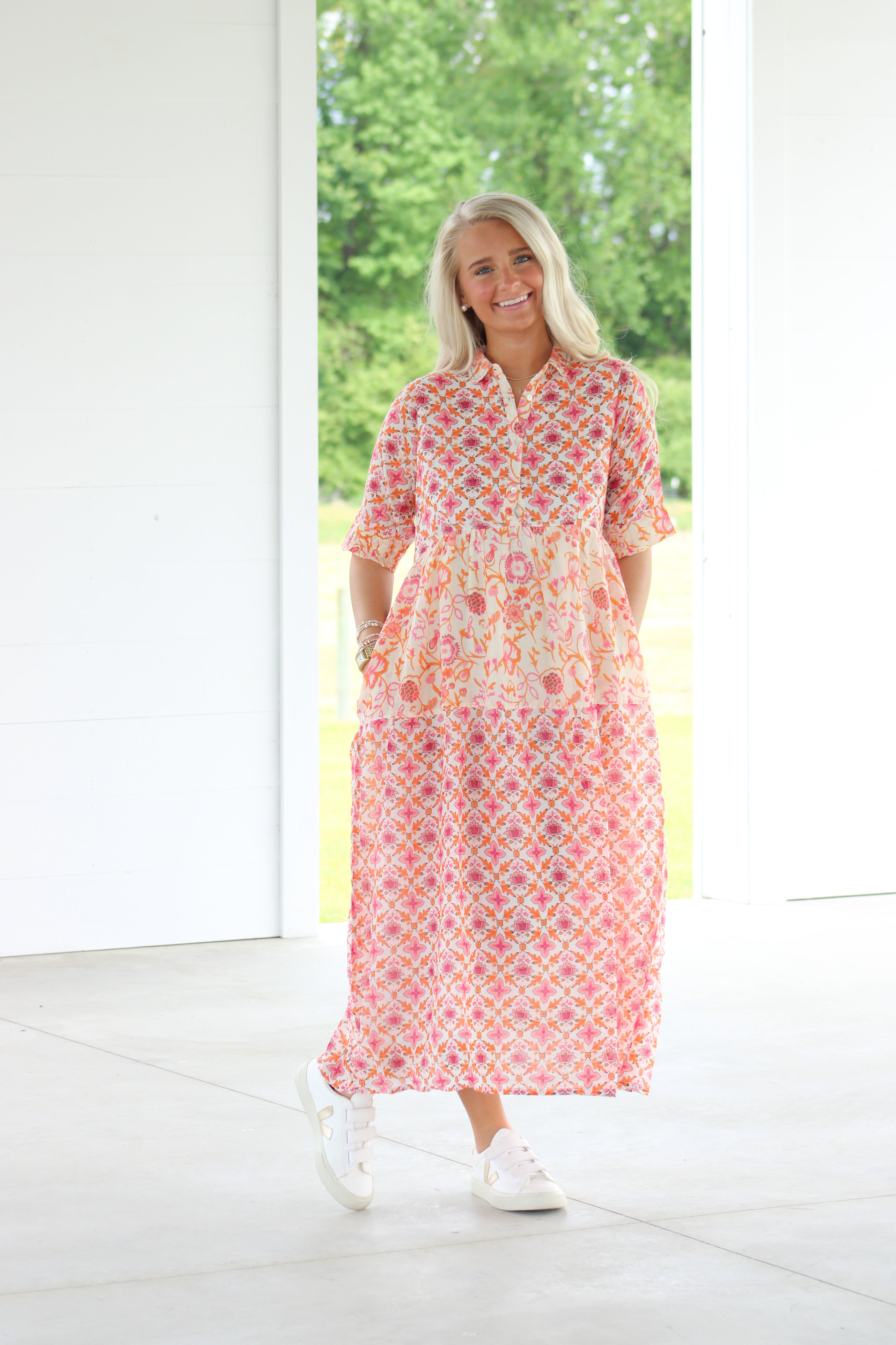 Islamorada Midi Dress - Orange & Pink