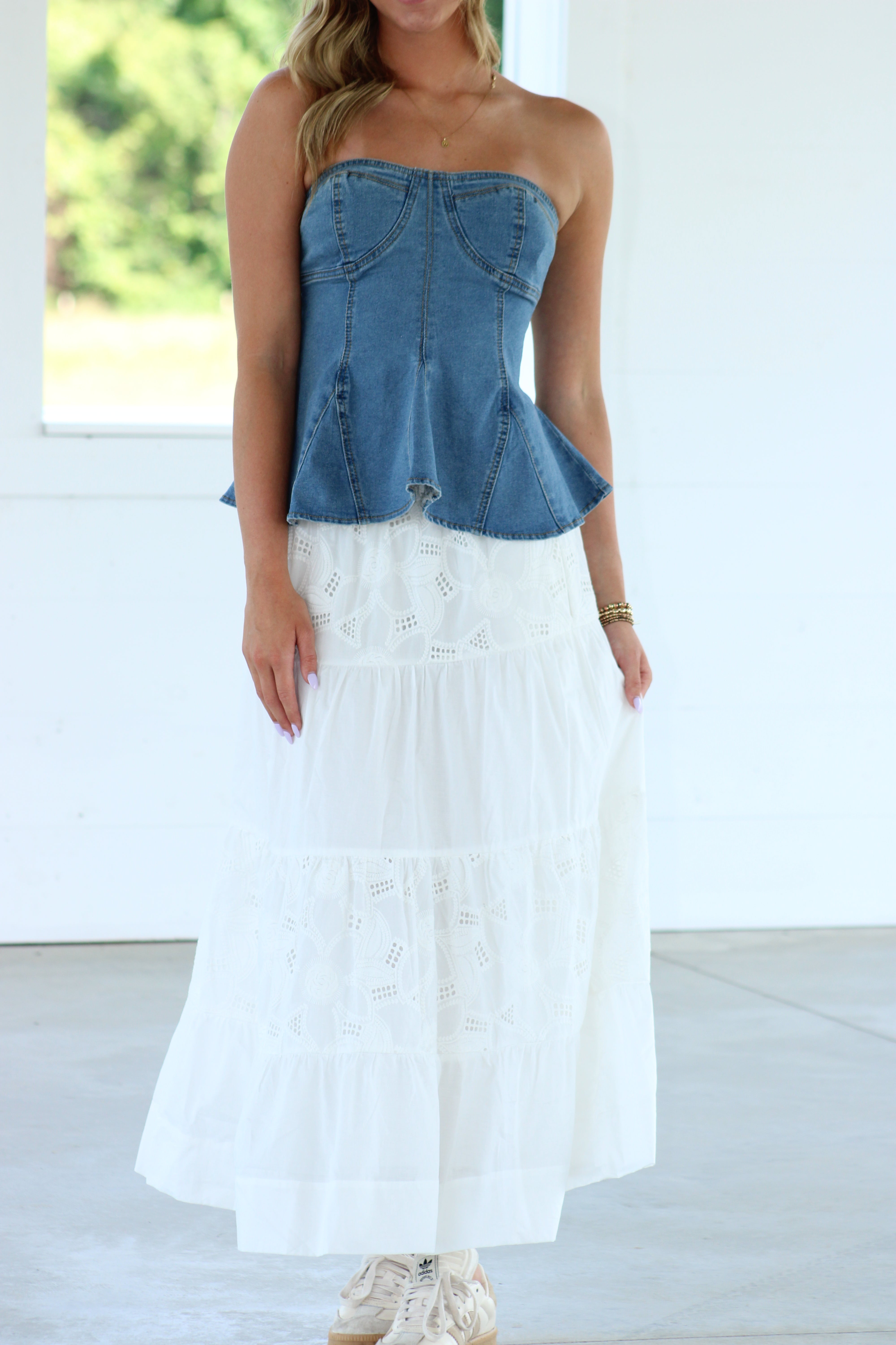 Beach Bound Midi Eyelet Skirt - White