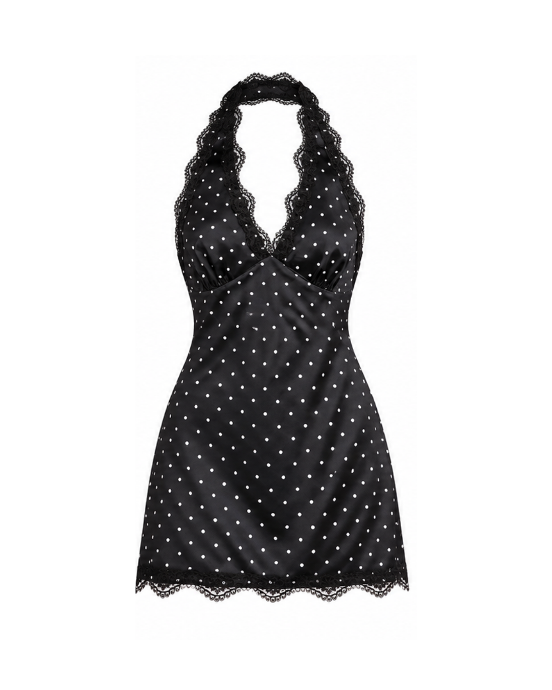 Odessea Halter Lace Mini Dress - Black & White Polka Dot