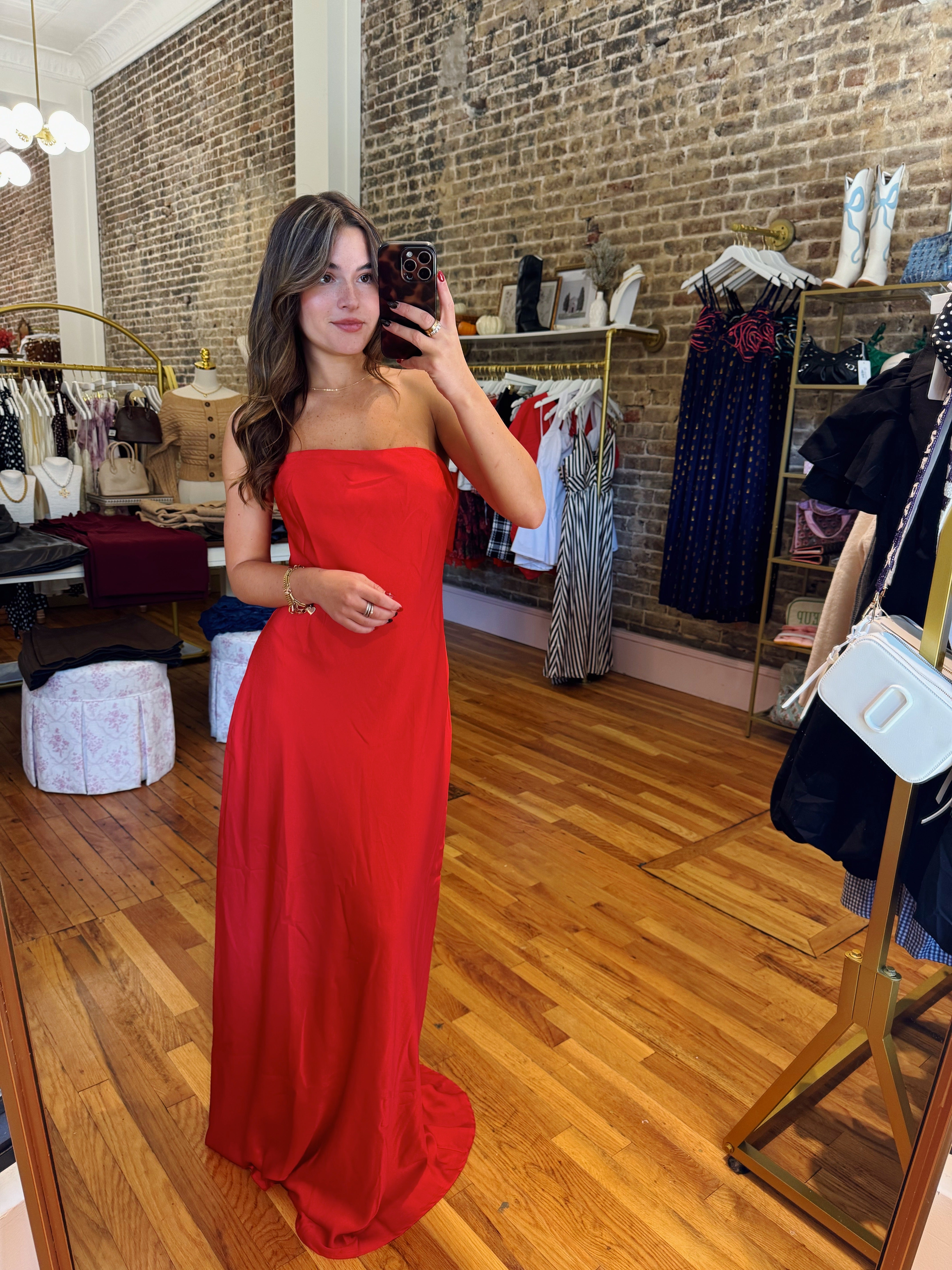 Kiara Satin Gown Dress - Red
