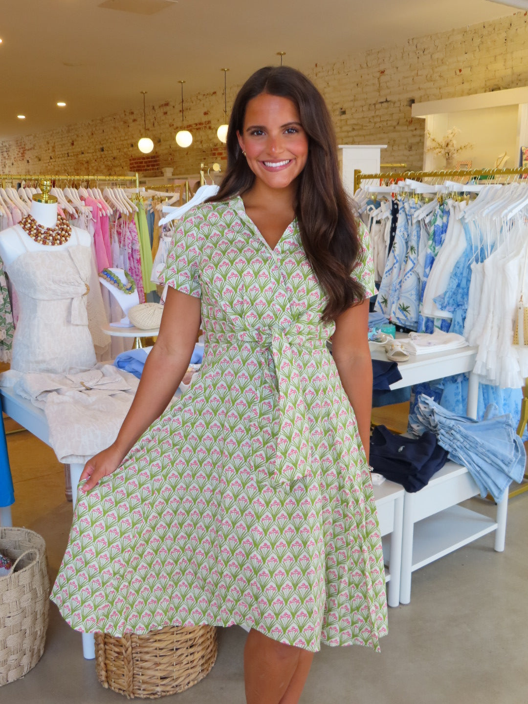 Anna Front Tie Midi Dress - Green