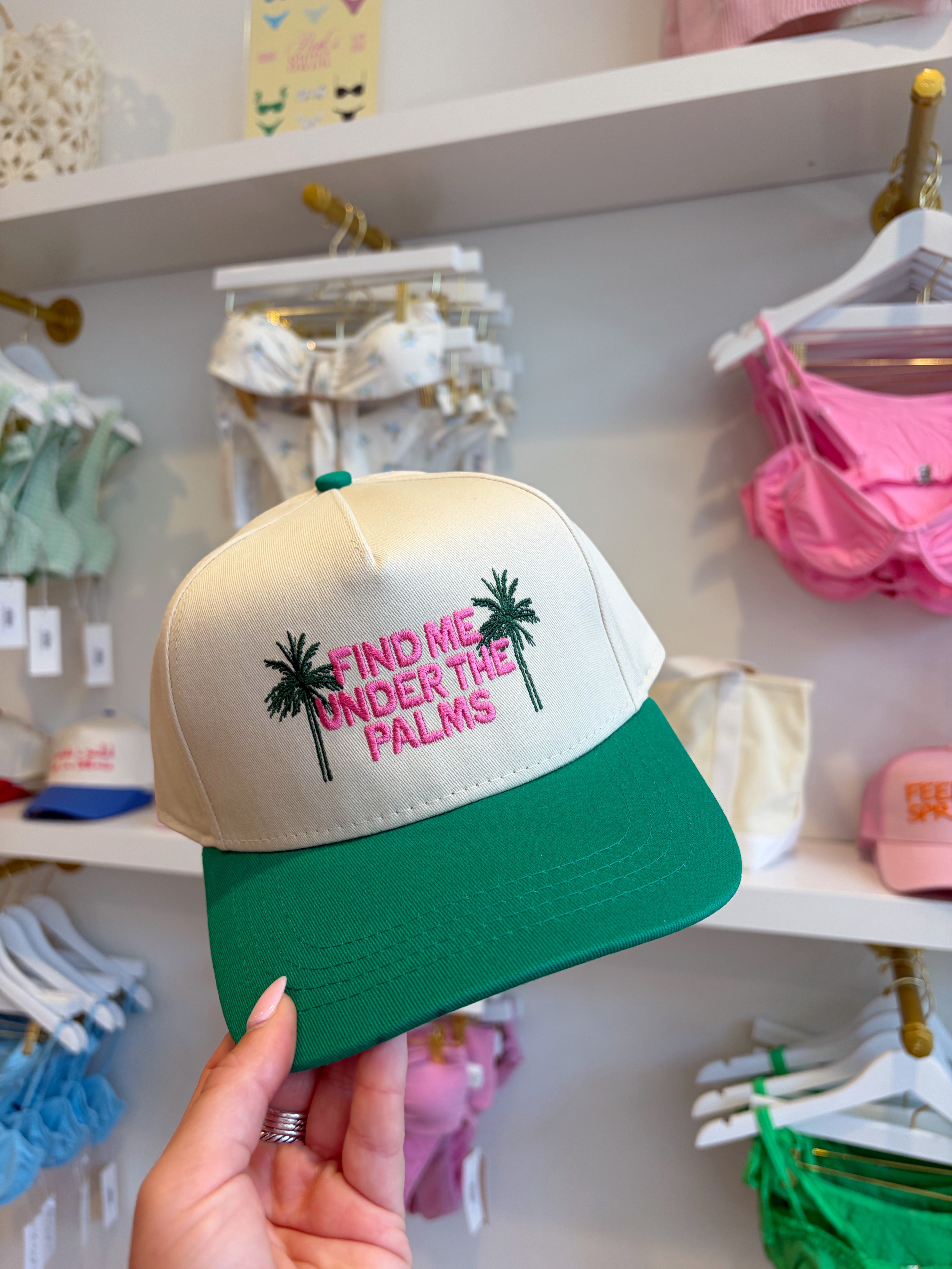 Find Me Under The Palms Embroidered Hat - Green
