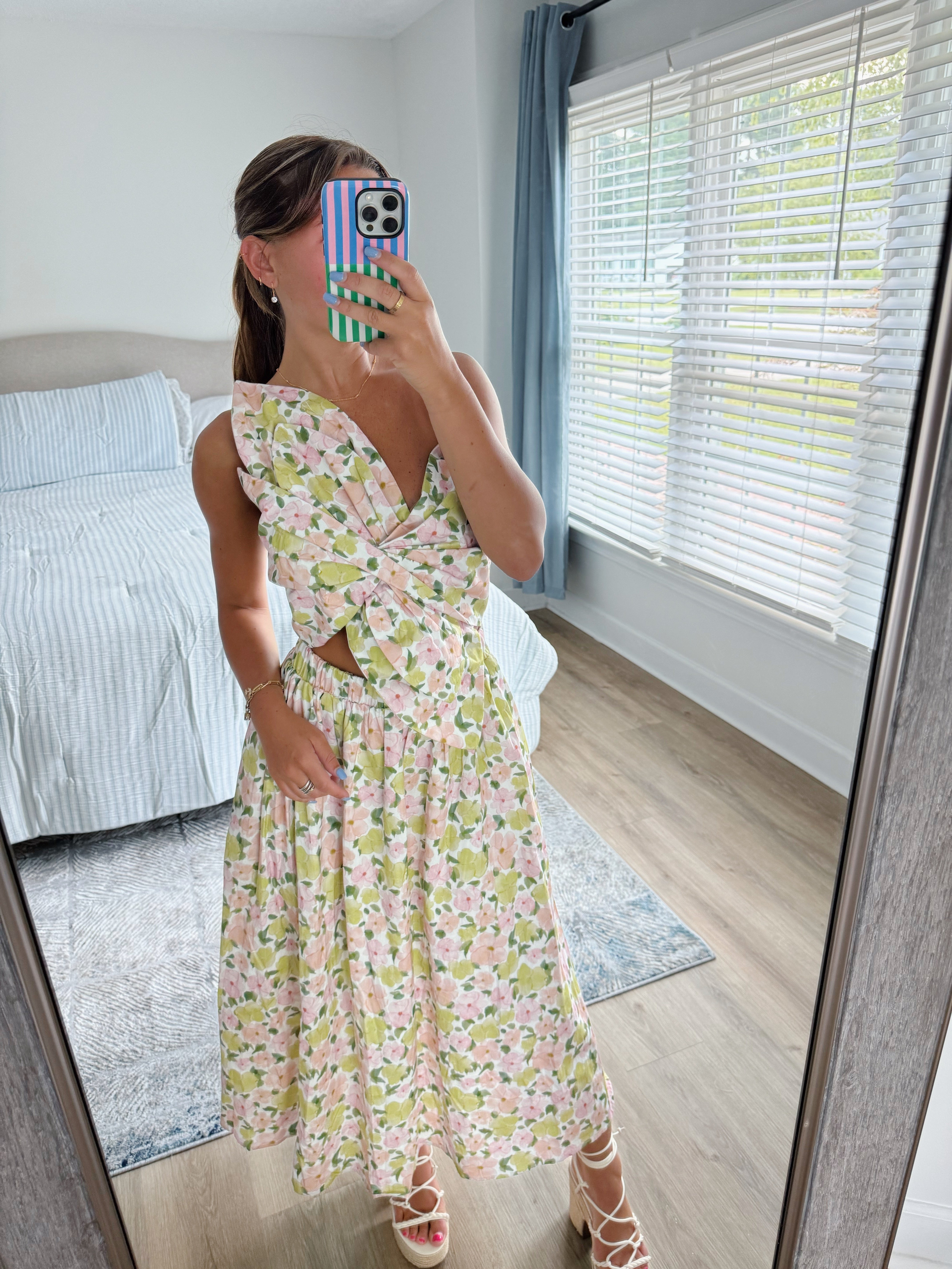 Gracie Midi Dress - Pink & Green Floral