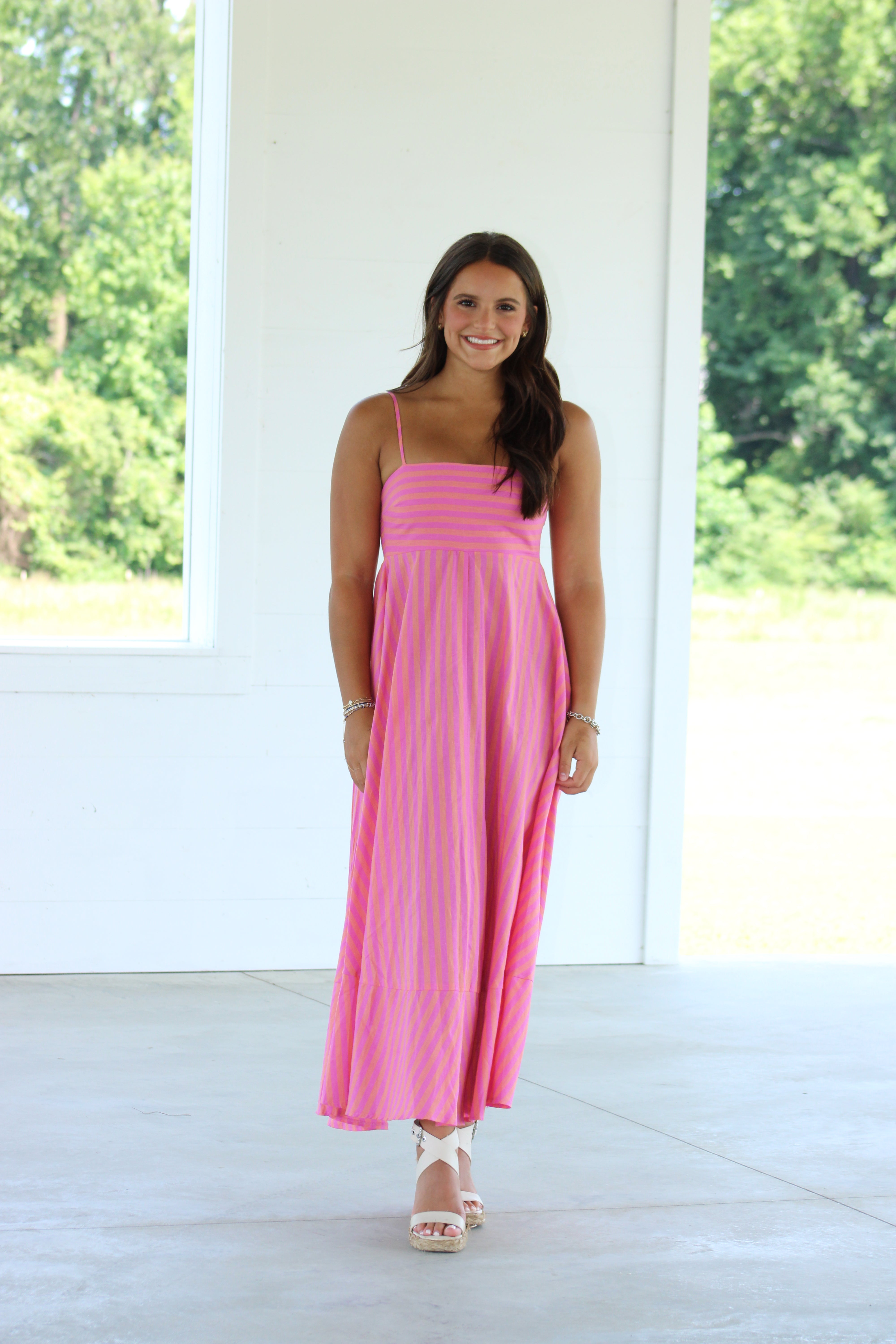 Lana Midi Dress - Pink & Orange