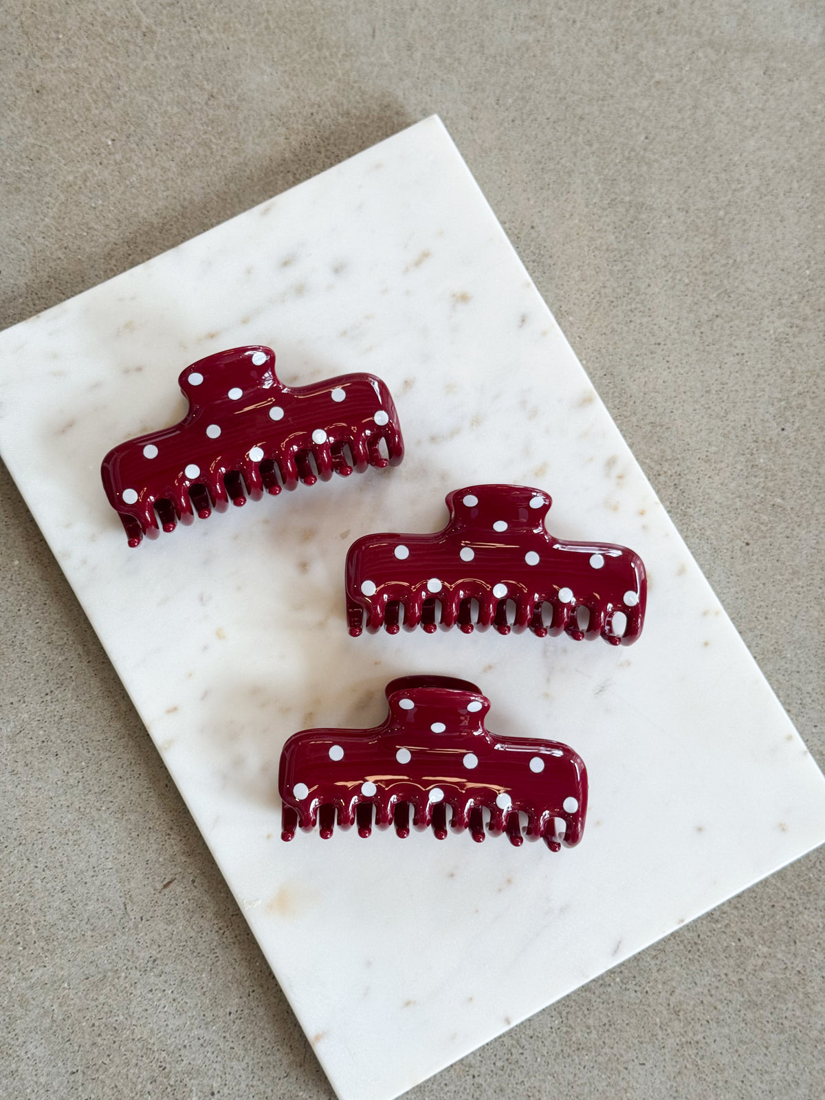 Polka Dot Rectangle Hair Claw - Cherry Red