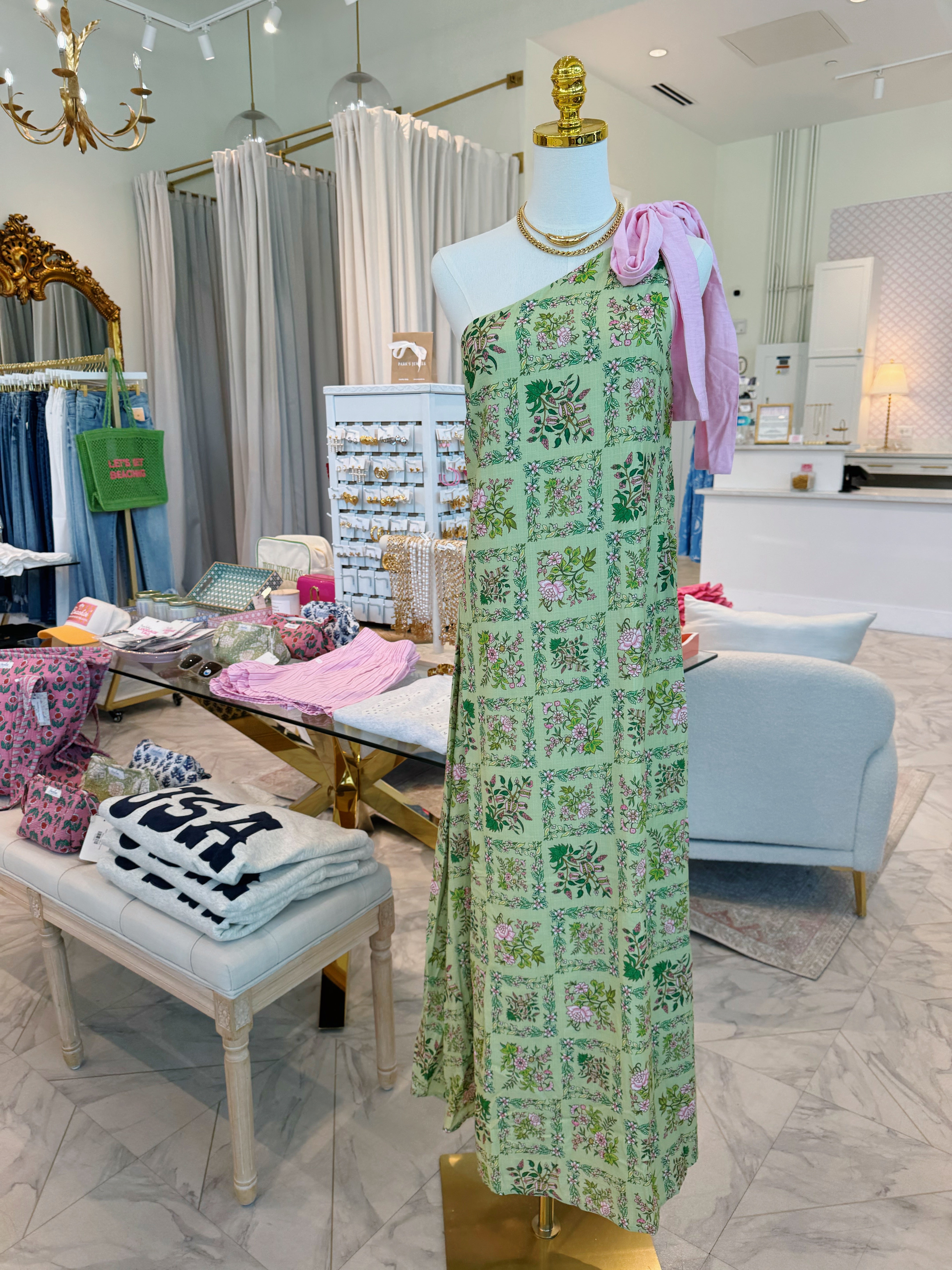 Garden Girl Maxi Dress - Green & Pink