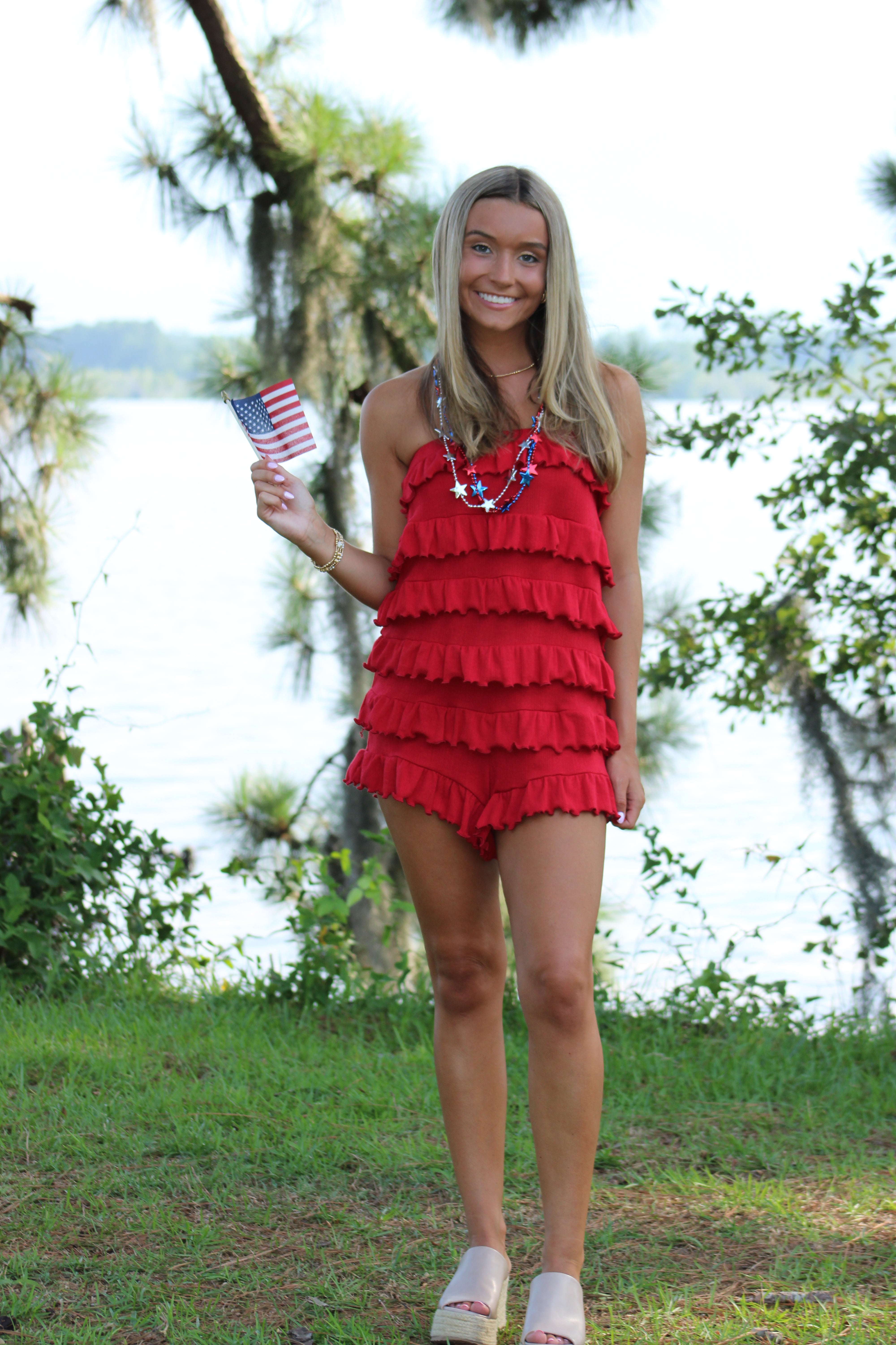 Feeling Fine Ruffle Romper - Red