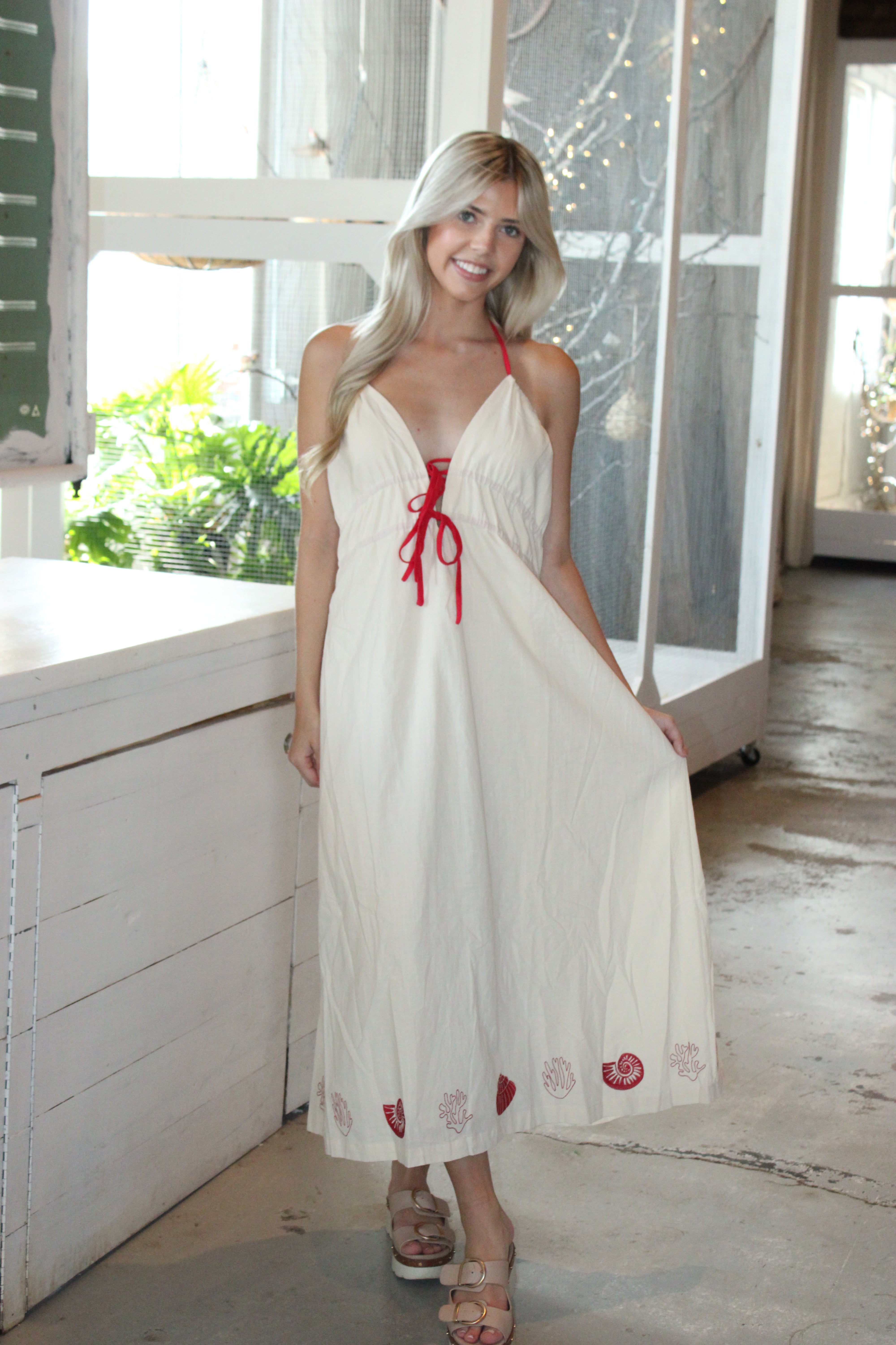 Nights In Capri Midi Dress - Ecru