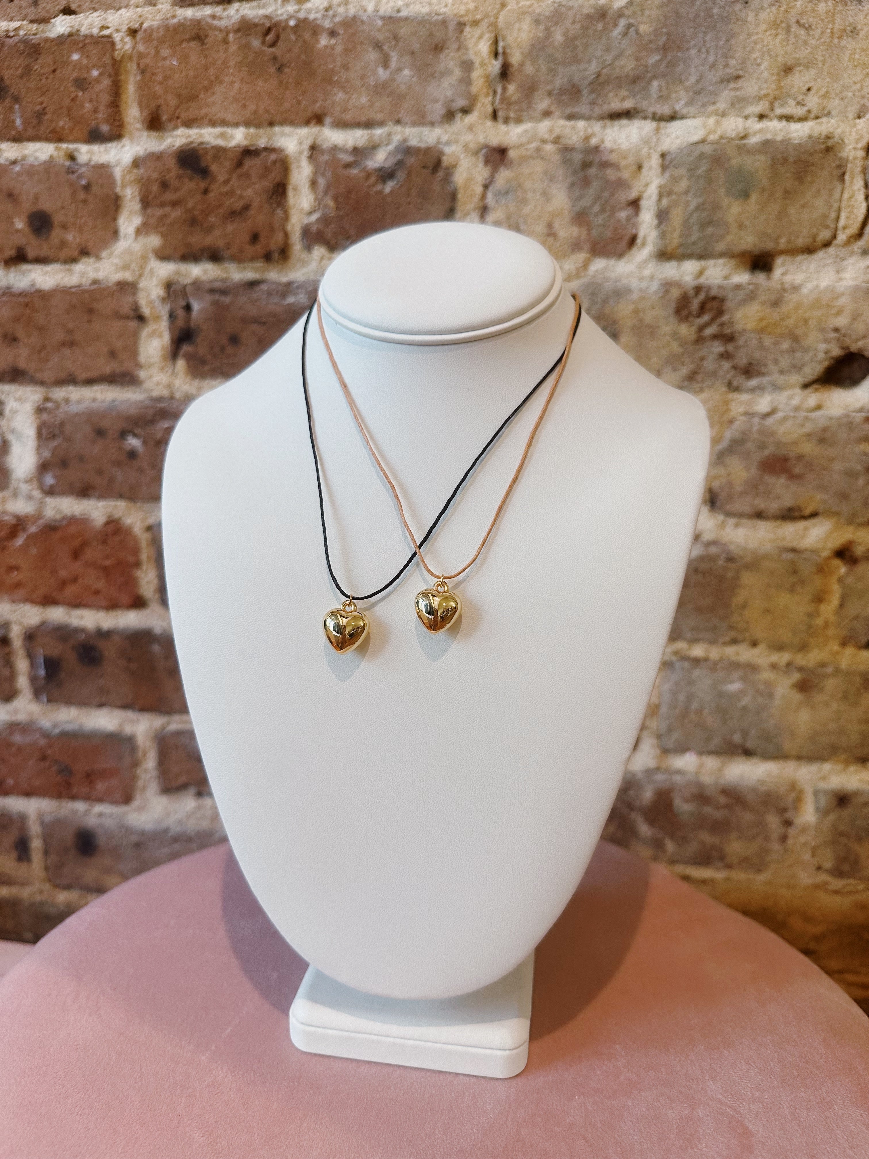 Mini Heart String Necklace - Black