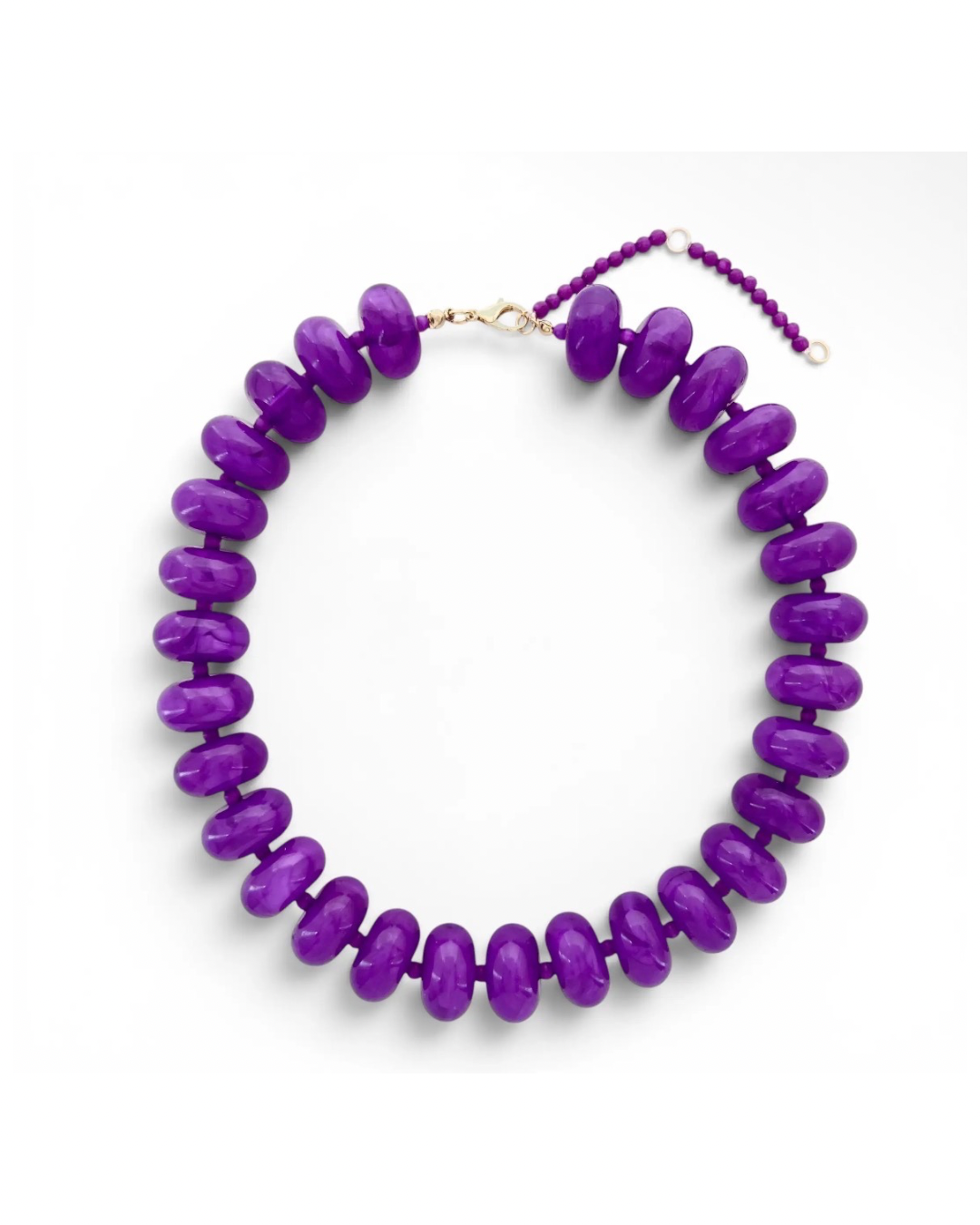 Resin Rondelle Beaded Necklace - Purple