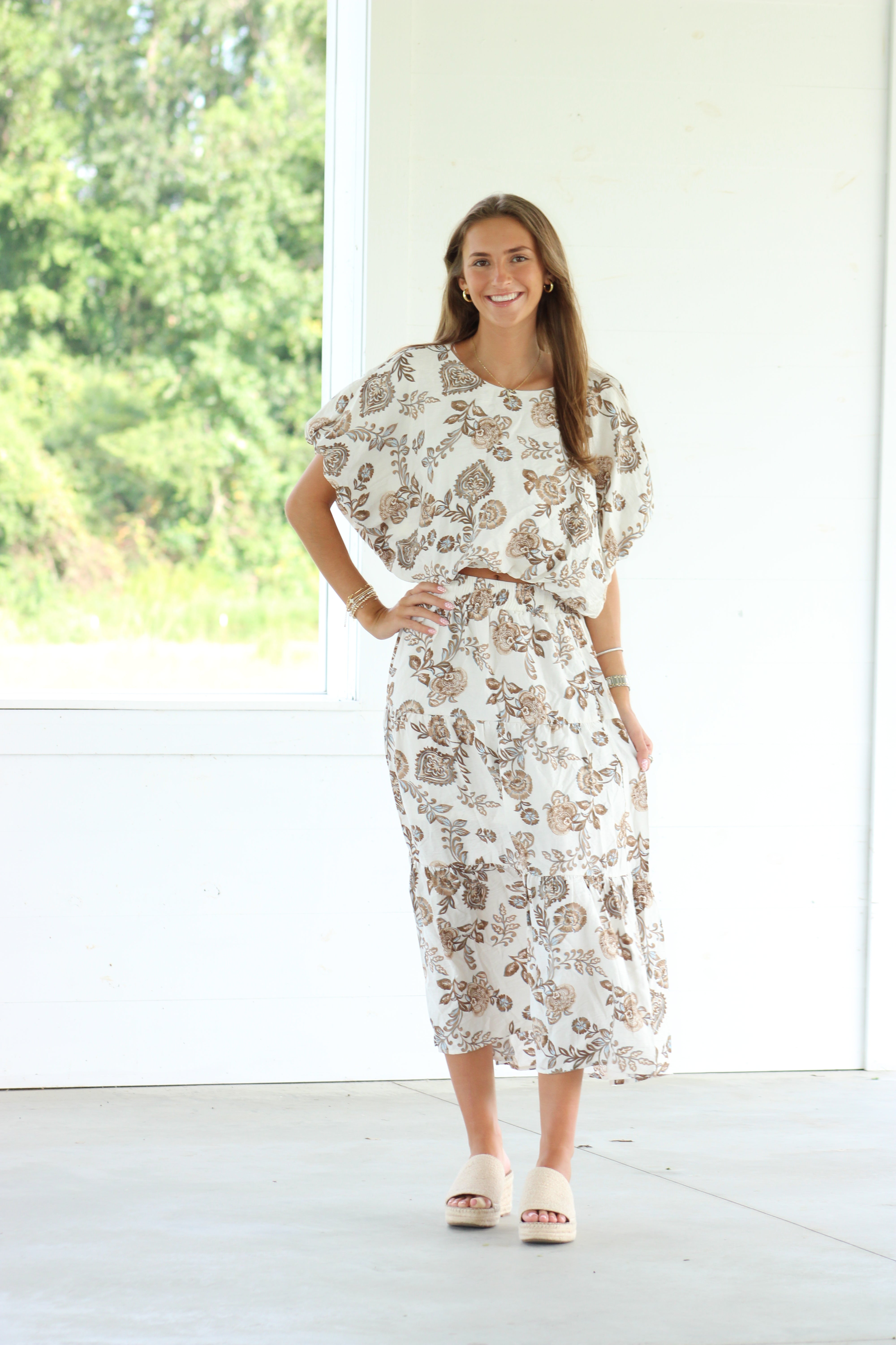 Falling For You Top & Skirt Set - Beige