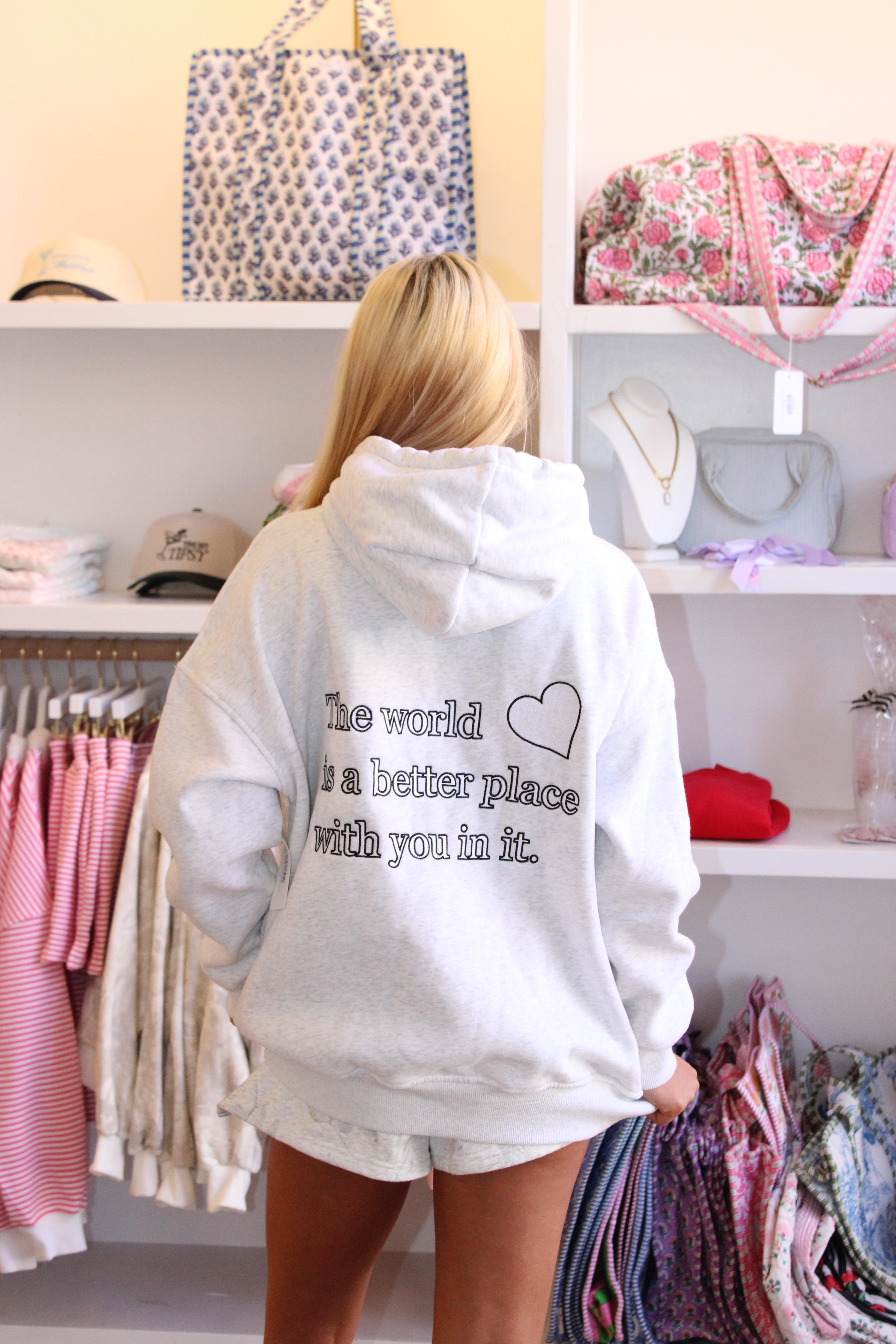 The World Is A Better Place Embroidered Hoodie - Grey