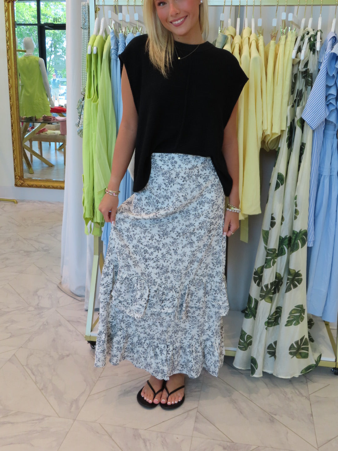 Mia Tiered Ruffle Maxi Skirt - Floral Black