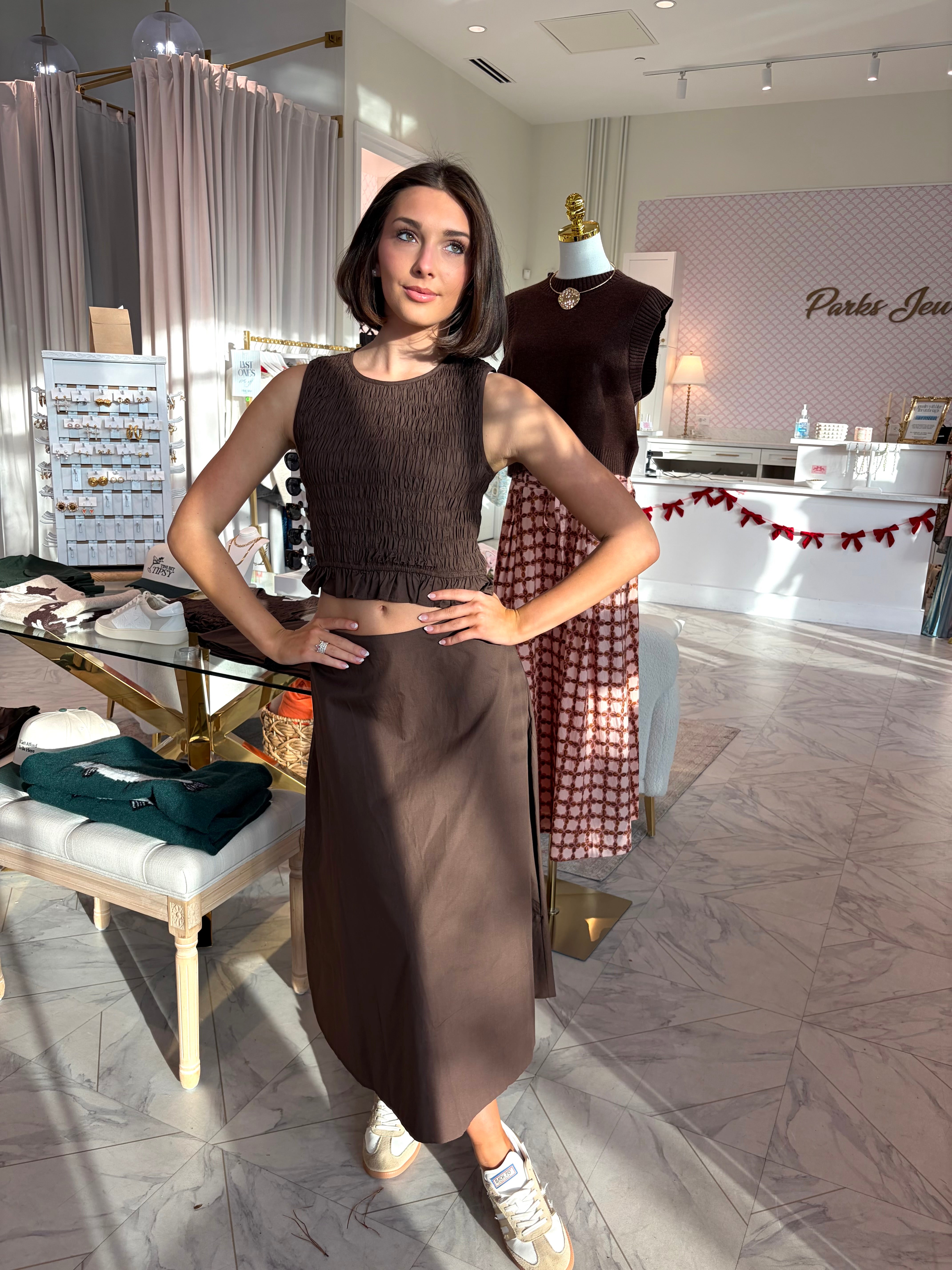 Mia Smocked Top - Brown