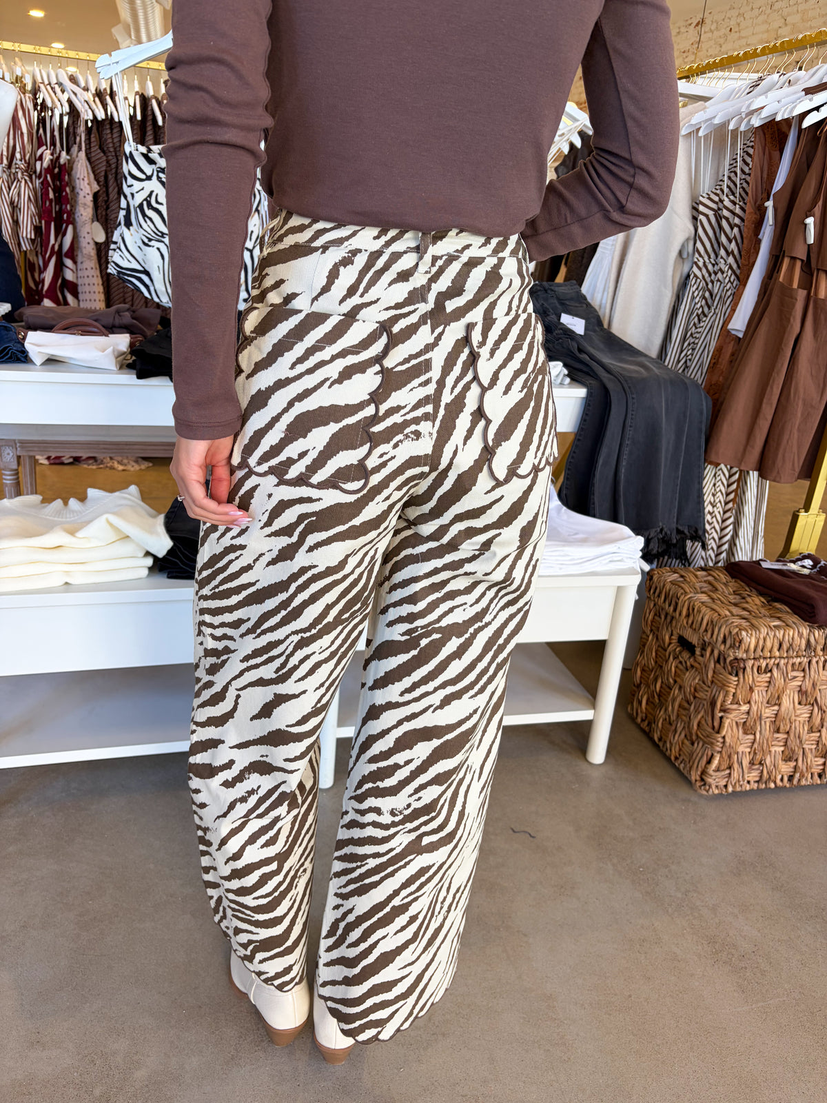 Wild Style Scalloped Pocket Pants - Zebra