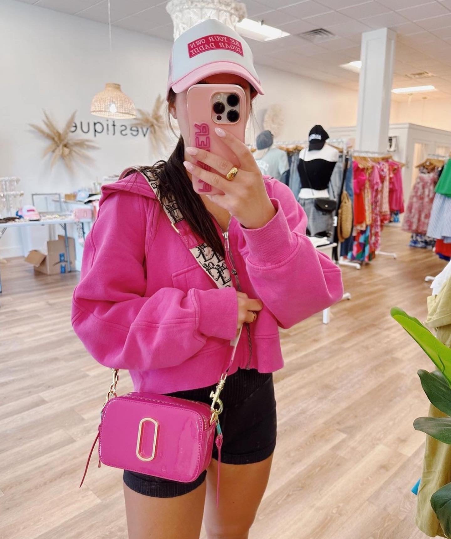Glossy Bag - Designed Strap - Hot Pink & Light Pink