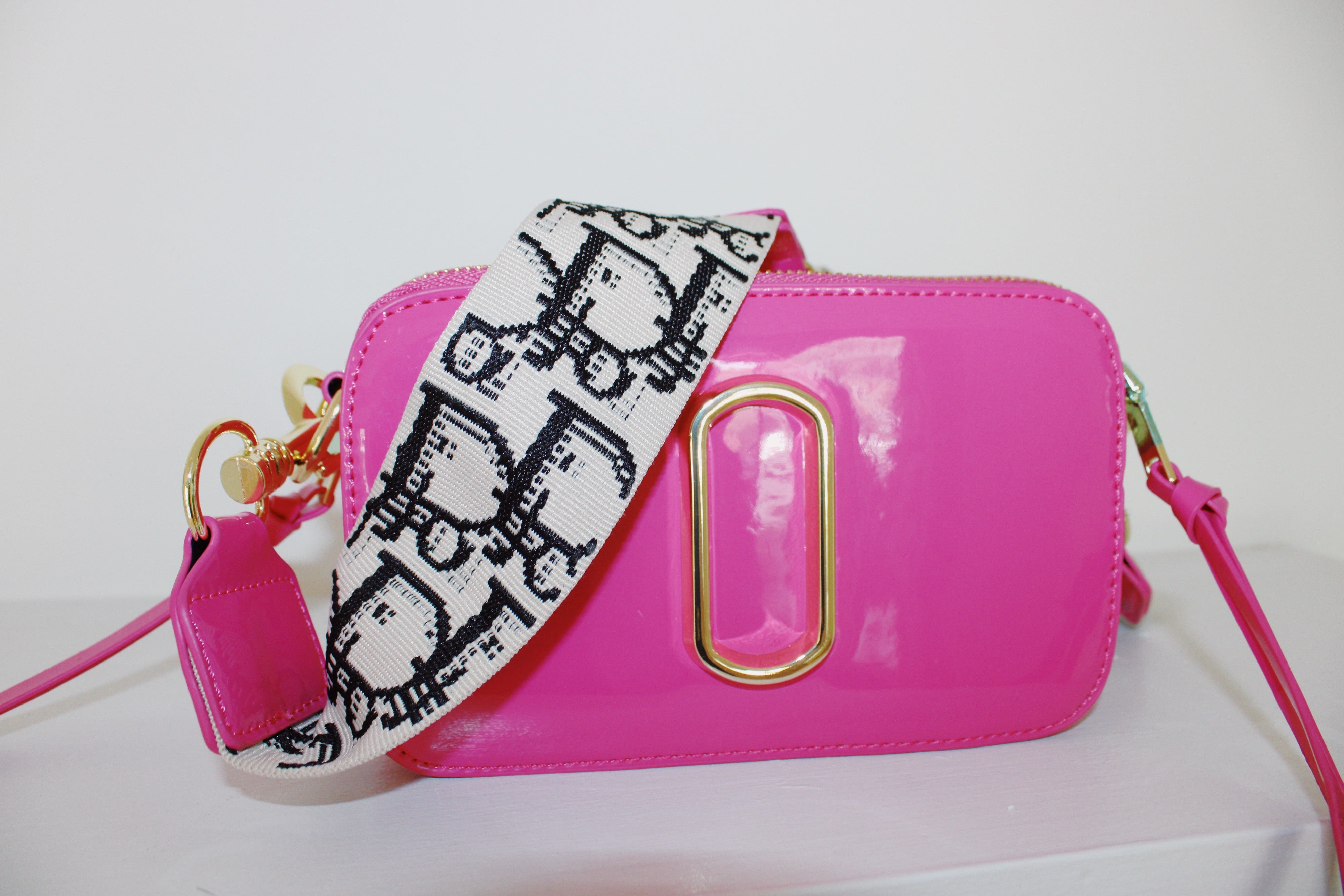 Glossy Bag - Designed Strap - Hot Pink & Light Pink
