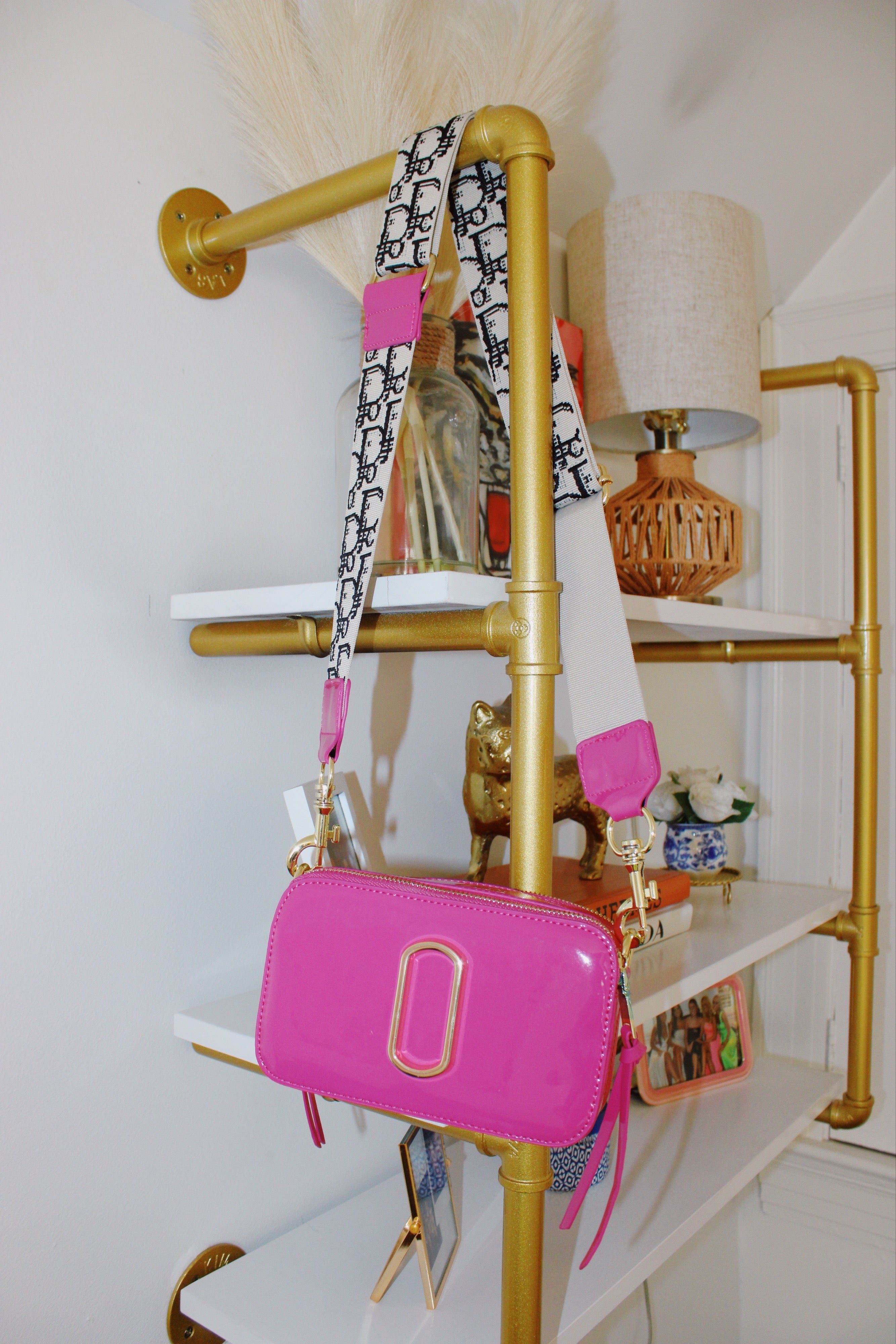 Glossy Bag - Designer Strap - Hot Pink & Light Pink