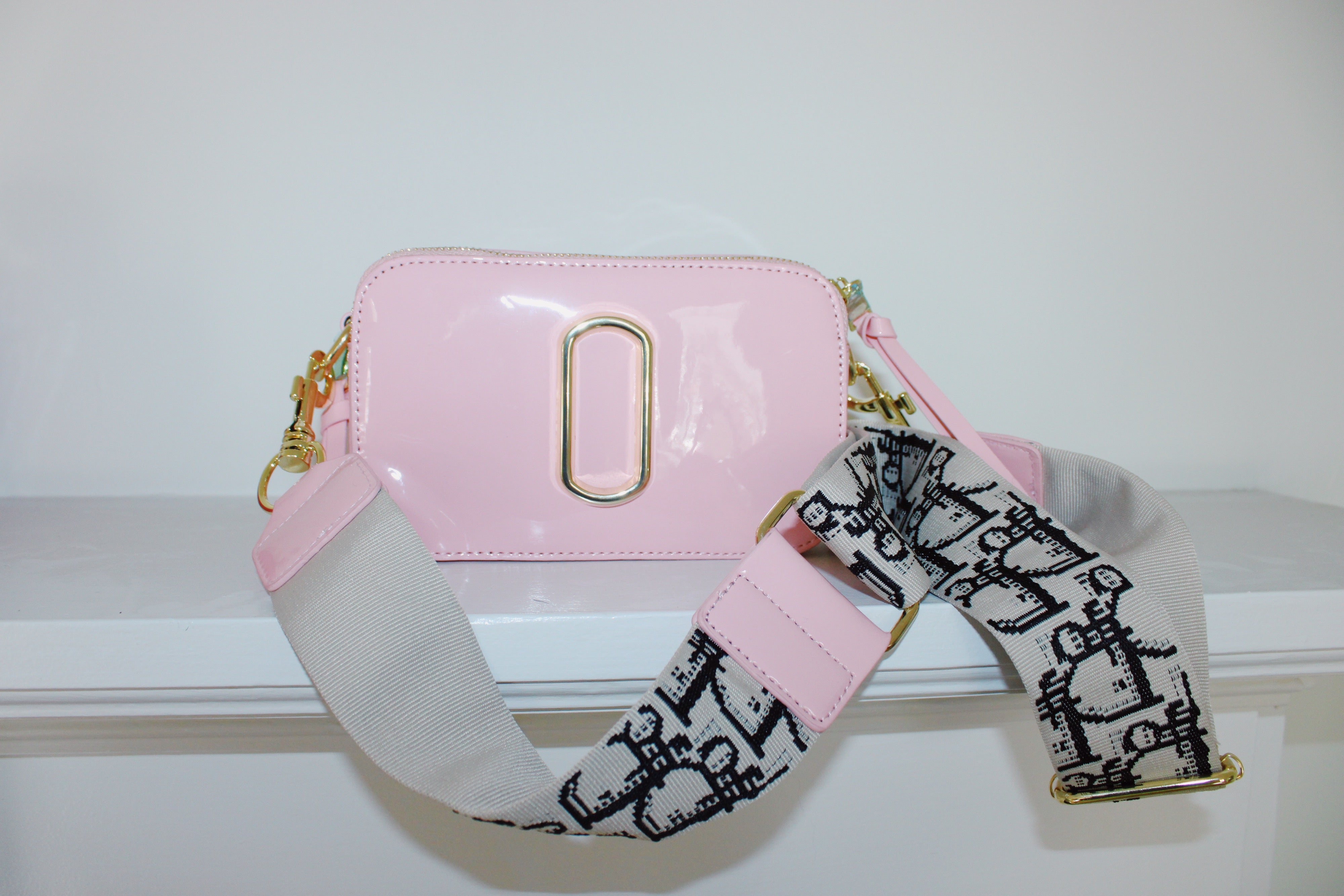 Glossy Bag - Designer Strap - Hot Pink & Light Pink