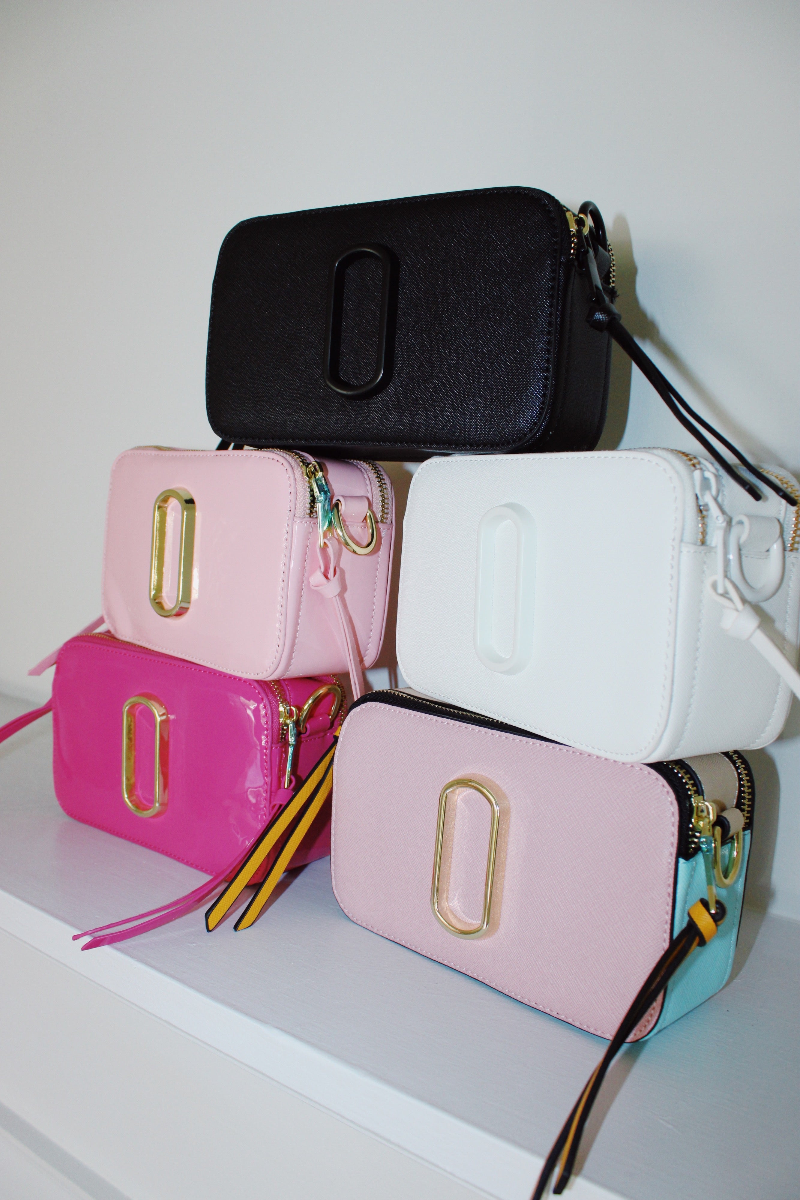Glossy Bag - Designer Strap - Hot Pink & Light Pink
