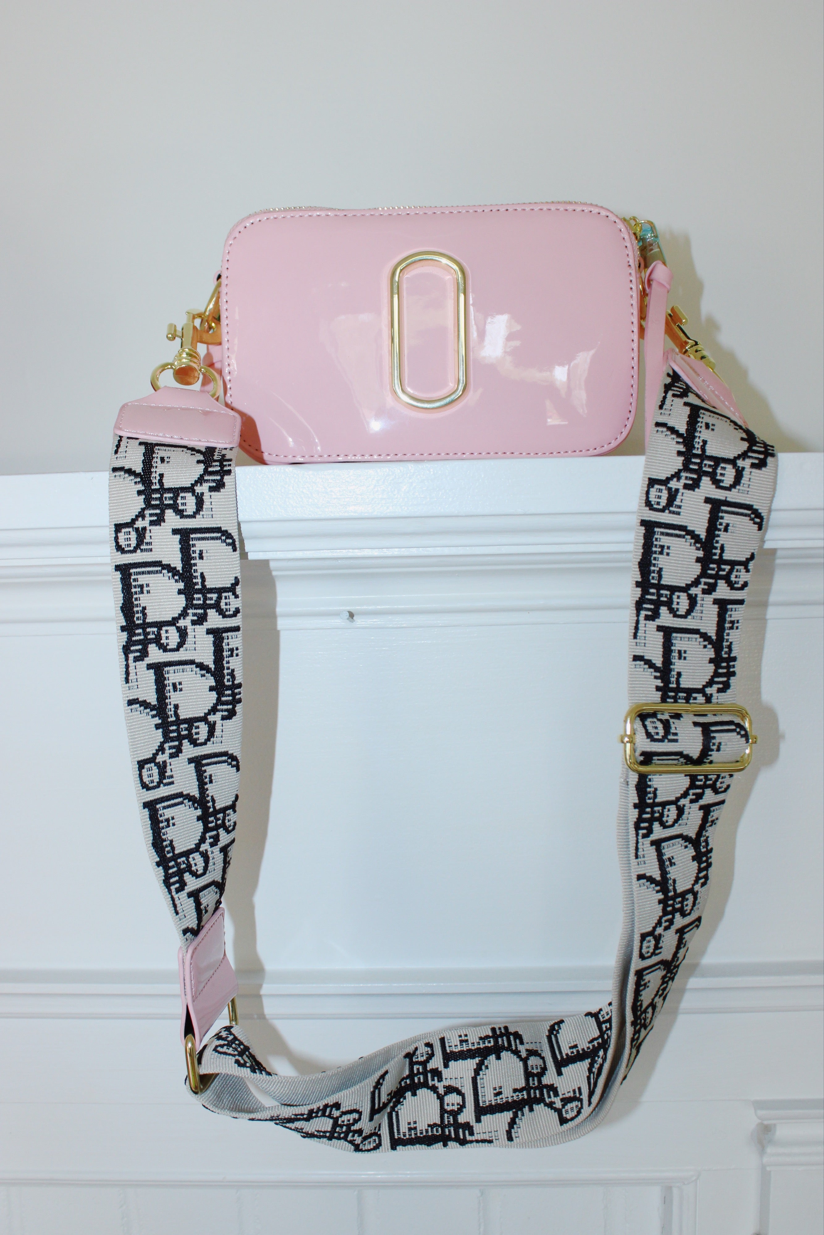 Glossy Bag - Designer Strap - Hot Pink & Light Pink
