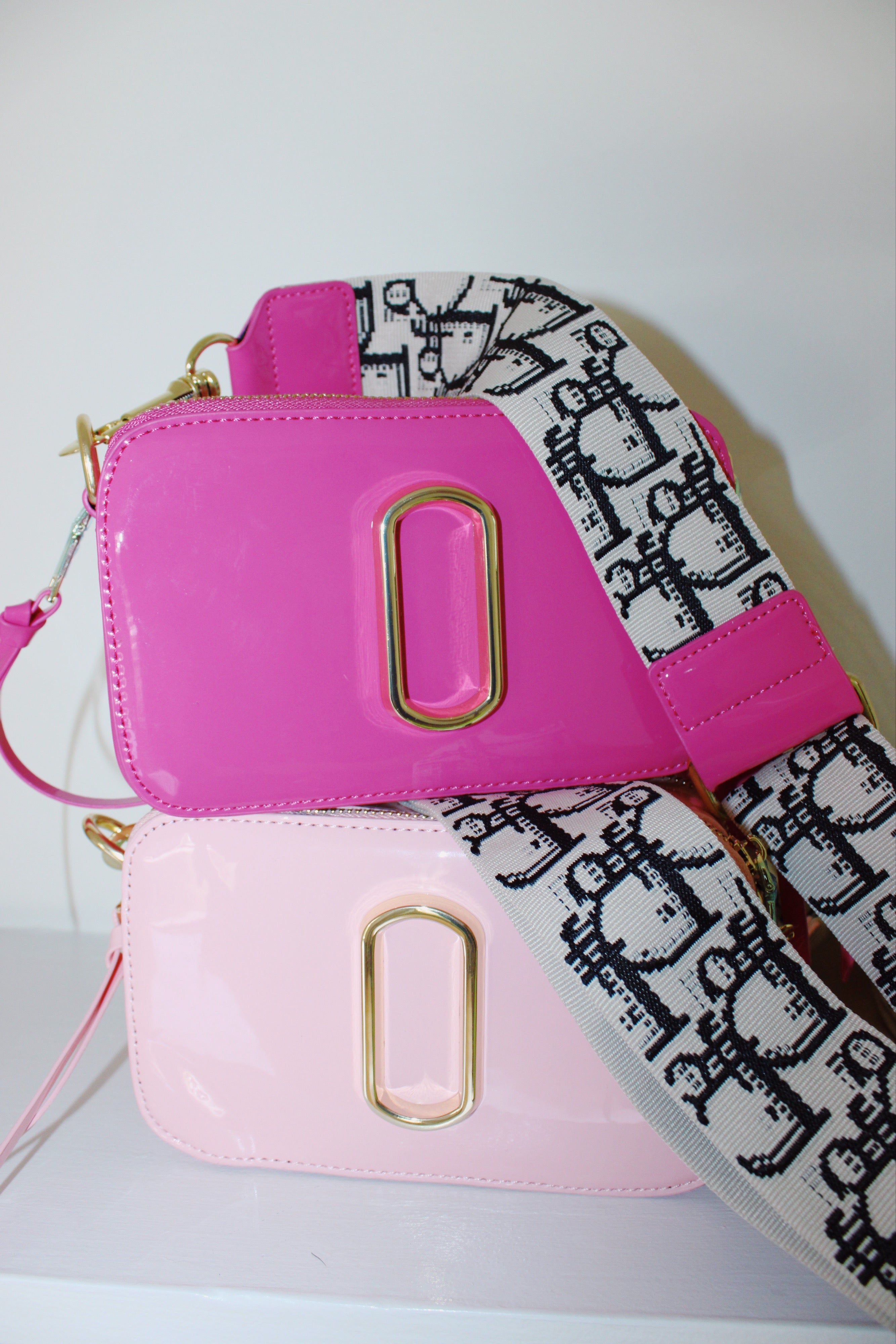Glossy Bag - Designed Strap - Hot Pink & Light Pink