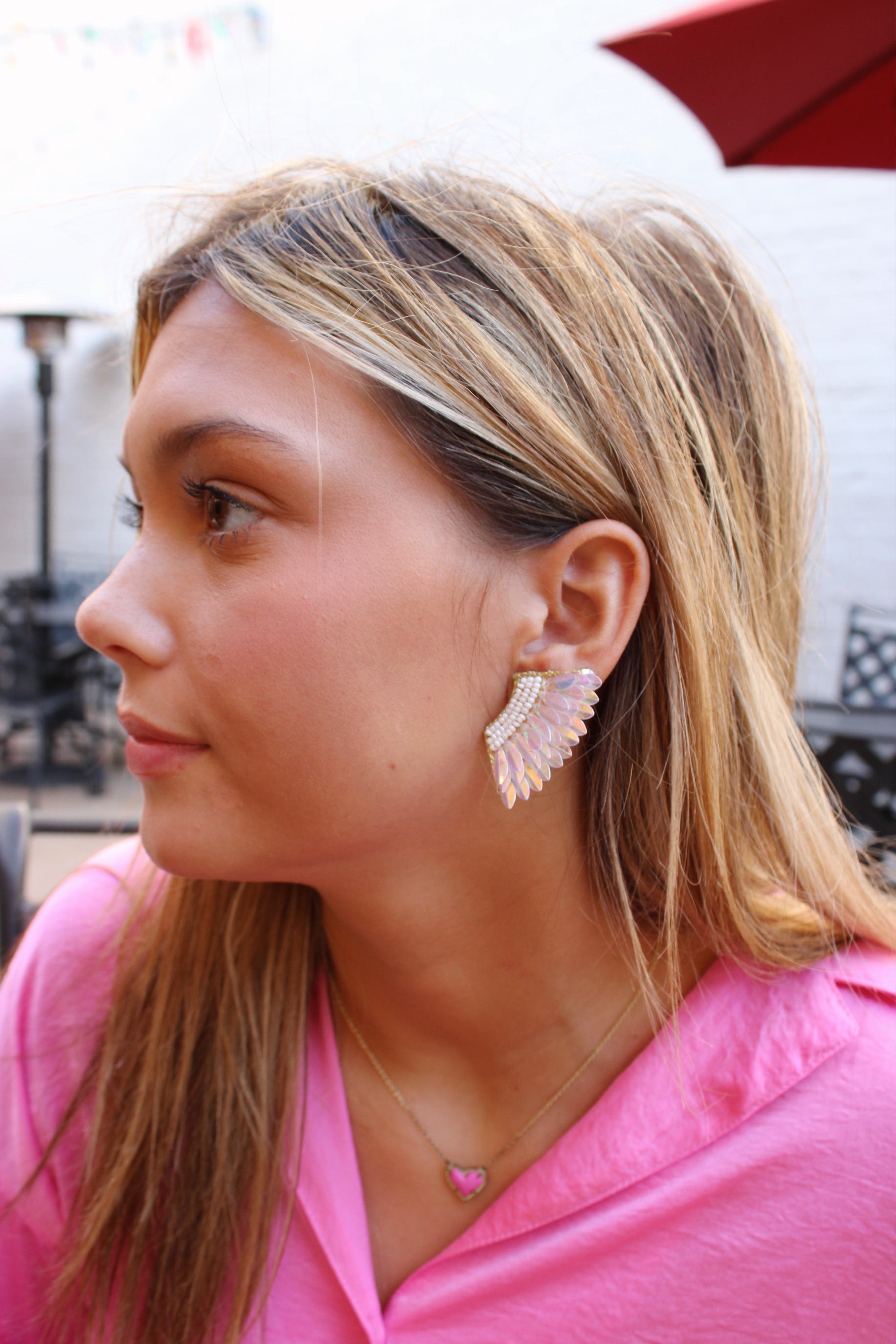 Wing Earrings - White / Clear