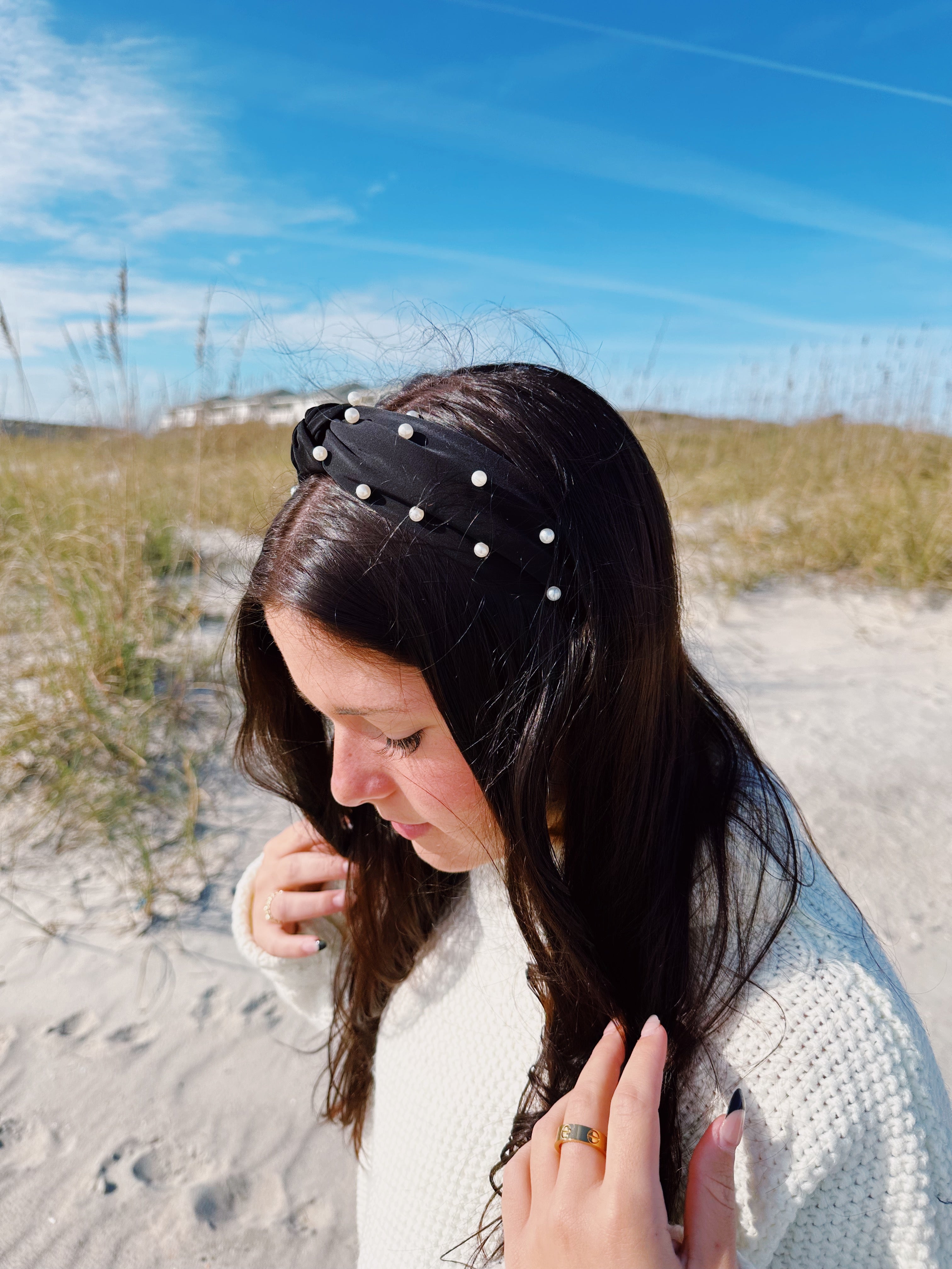 Pearl Studded Headband - Black