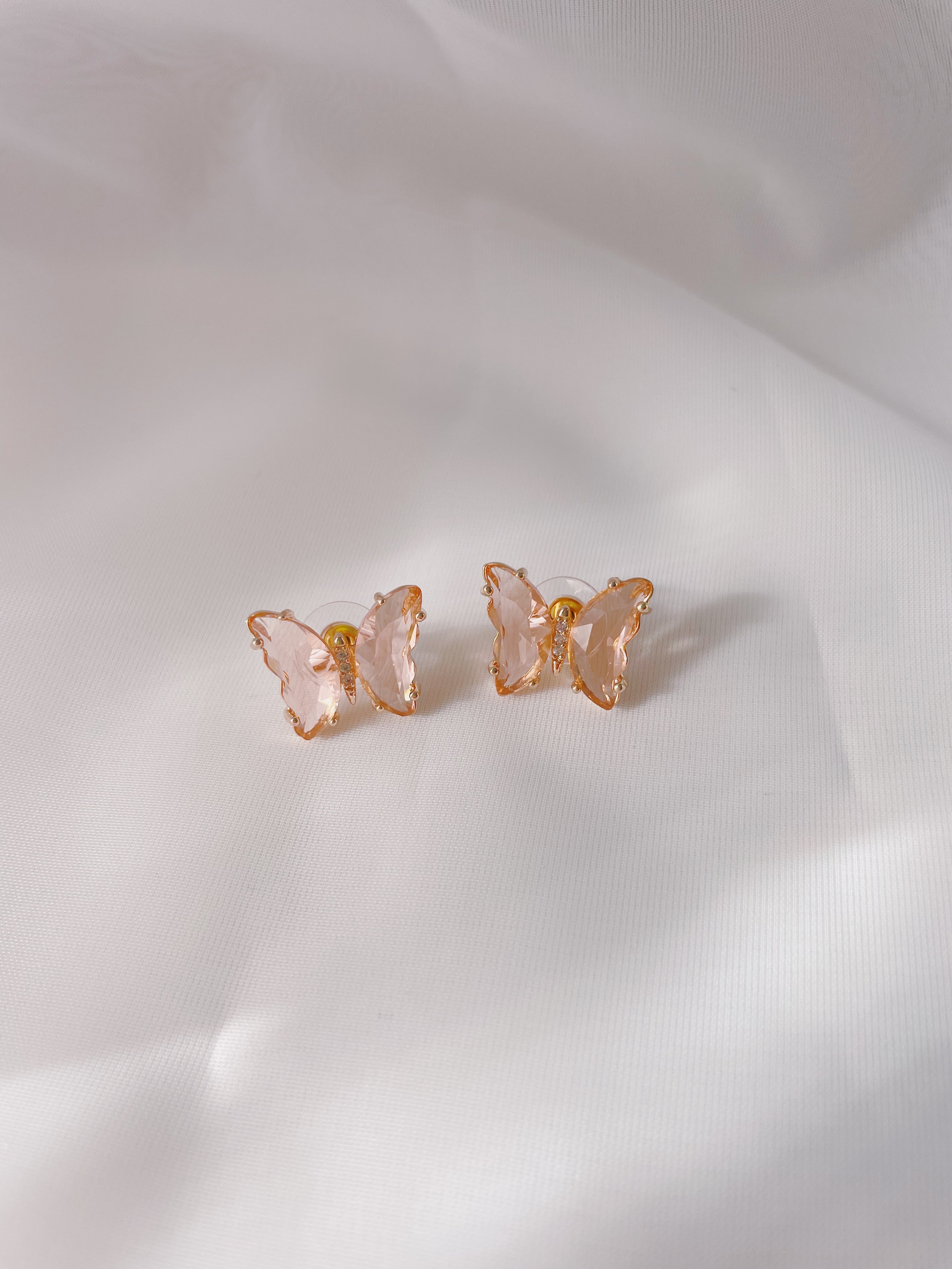 Jeweled Butterfly Studs - Pink