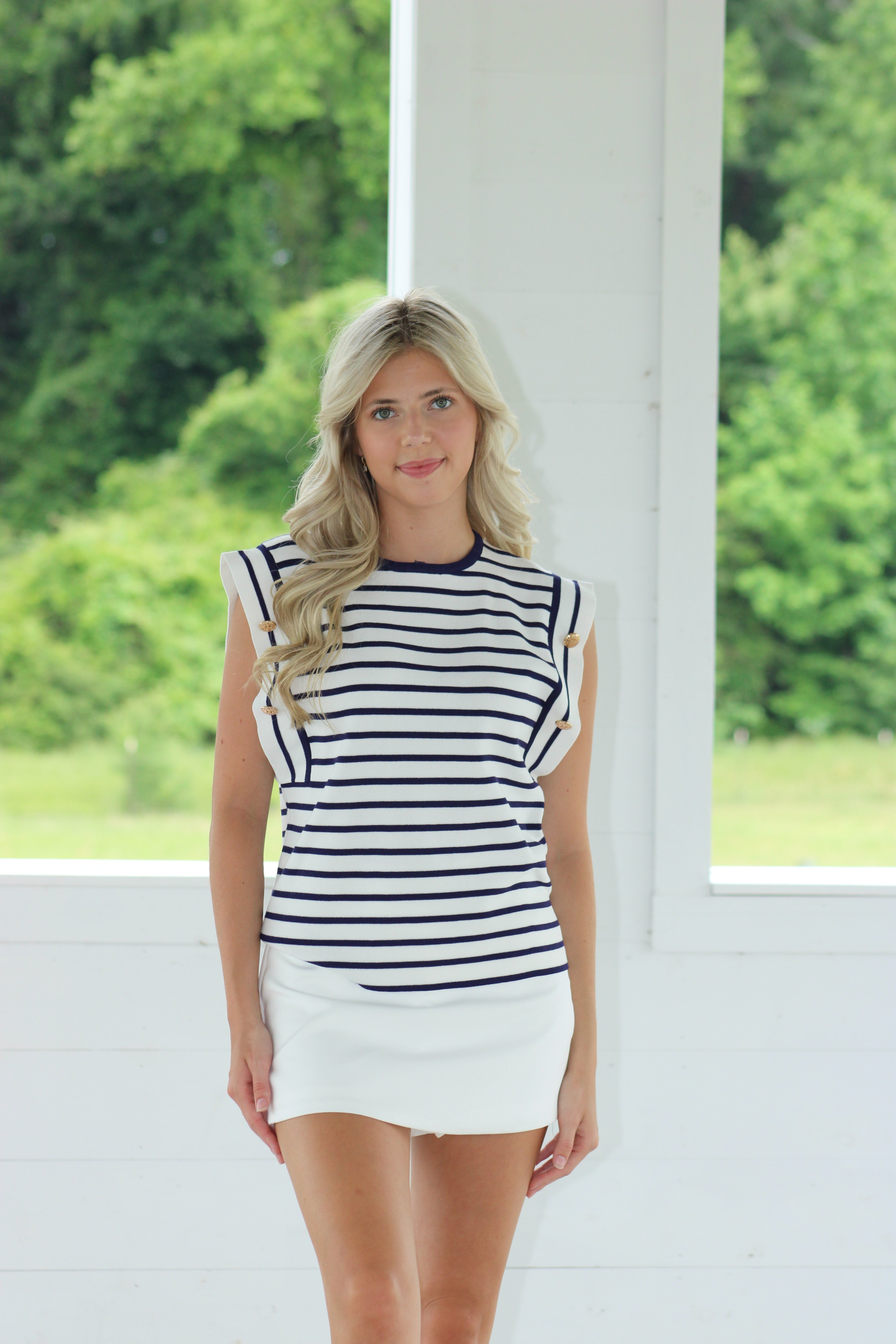 Christina Knit Top - Navy & White