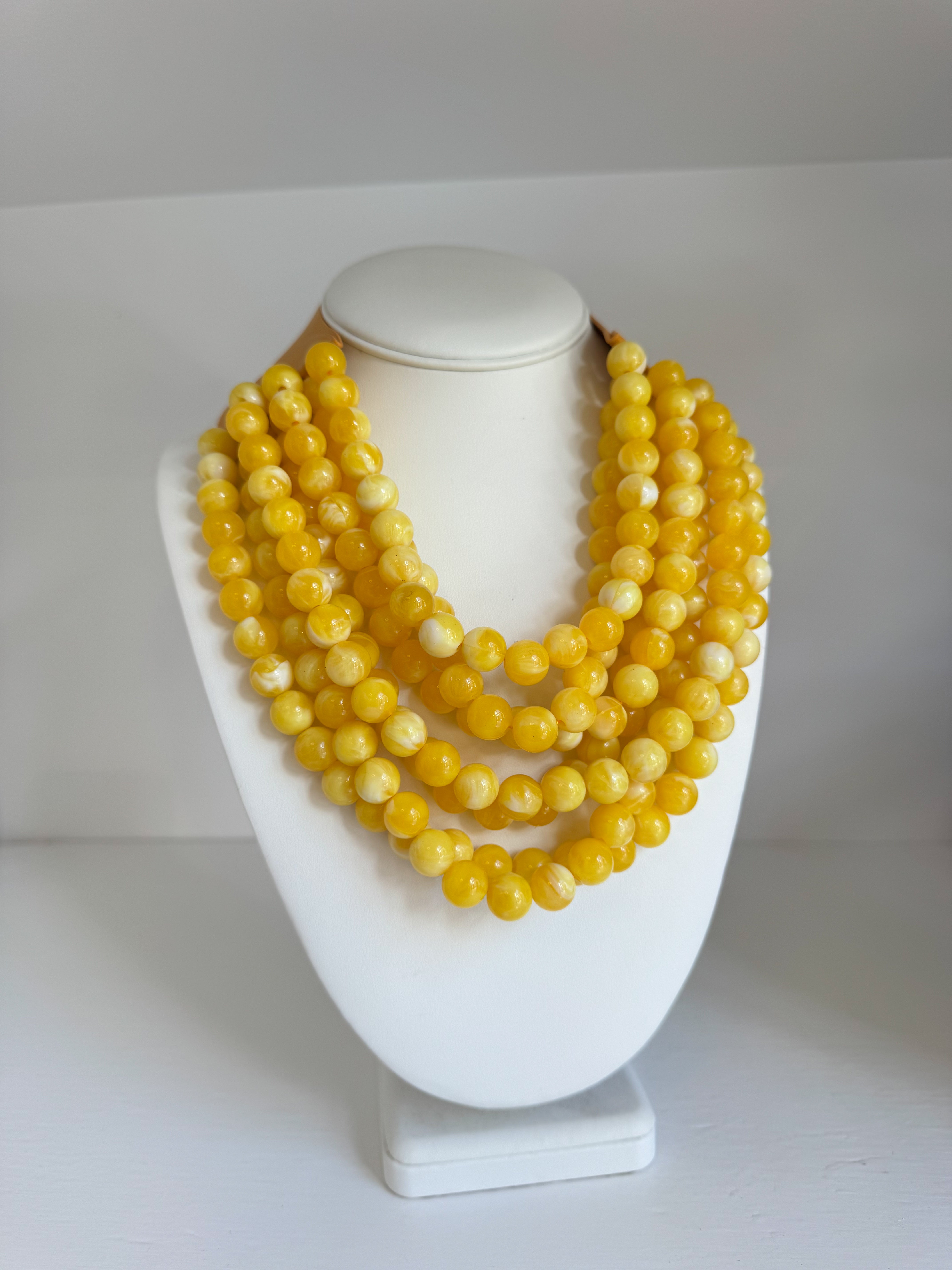 Layered Bead Necklace with Magnetic Clasp - Gold/Yellow