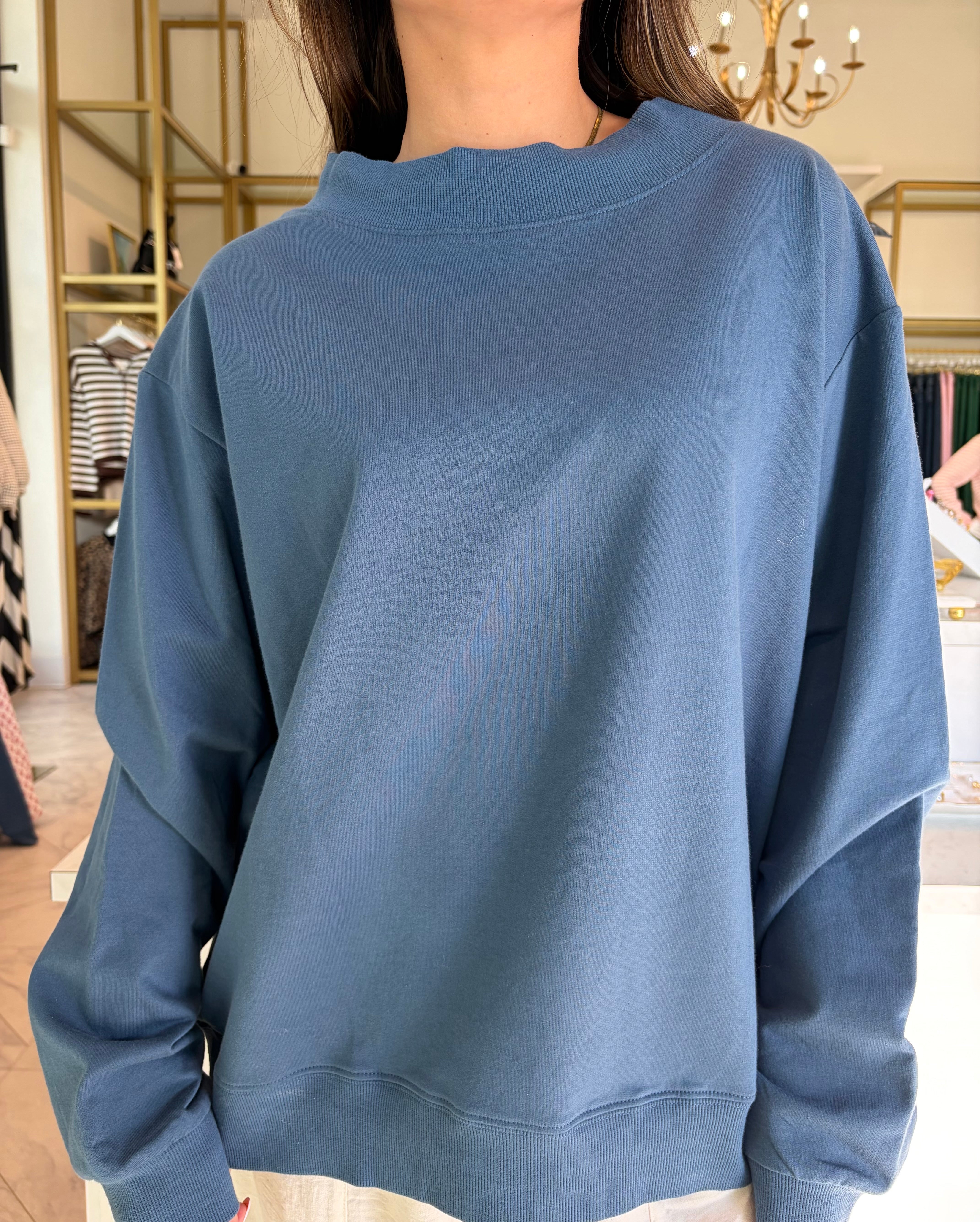 Olivia Lightweight Oversized Mockneck Sweatshirt - Blue