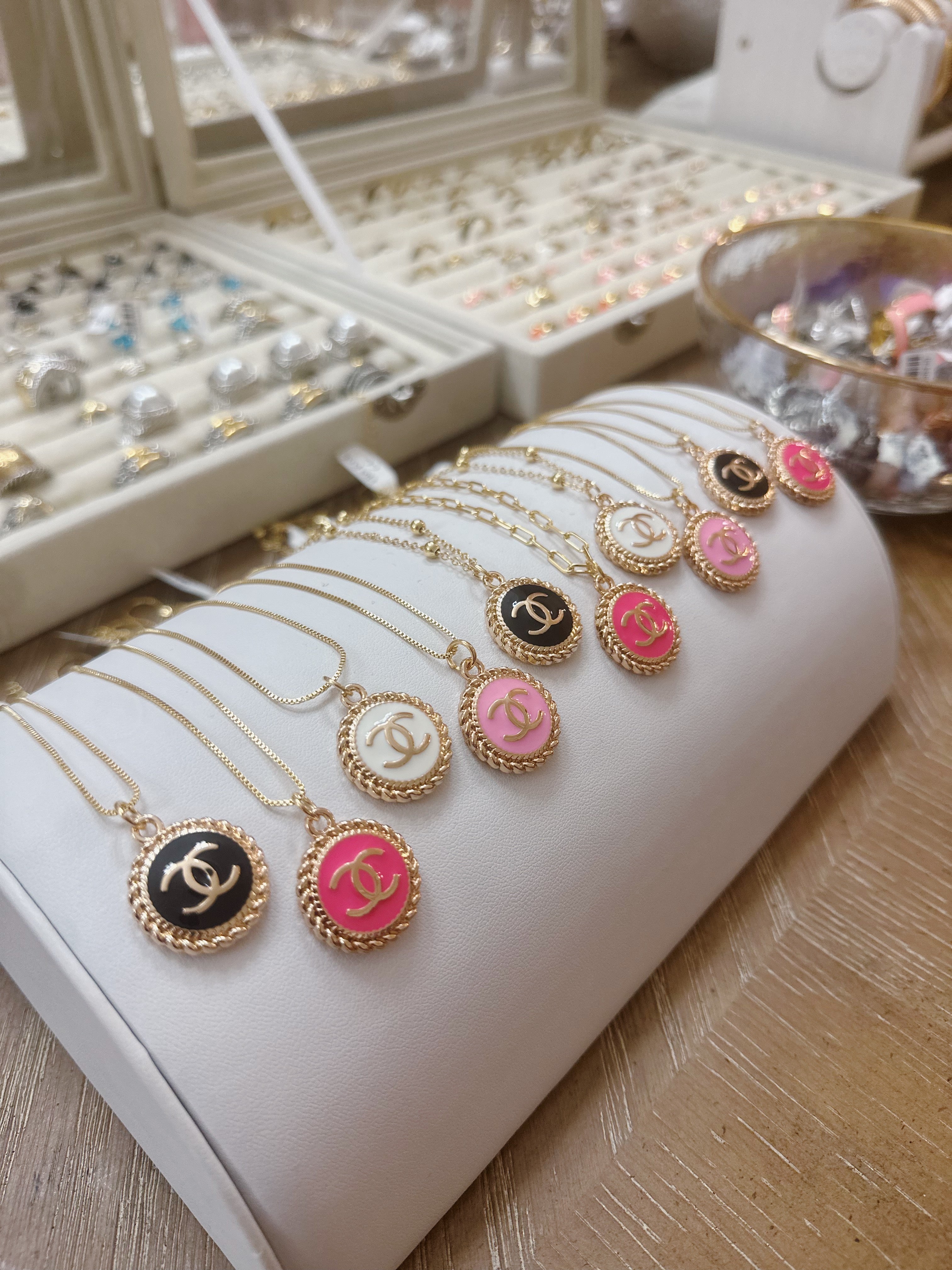 CC Circle Pendant Necklace - Hot Pink