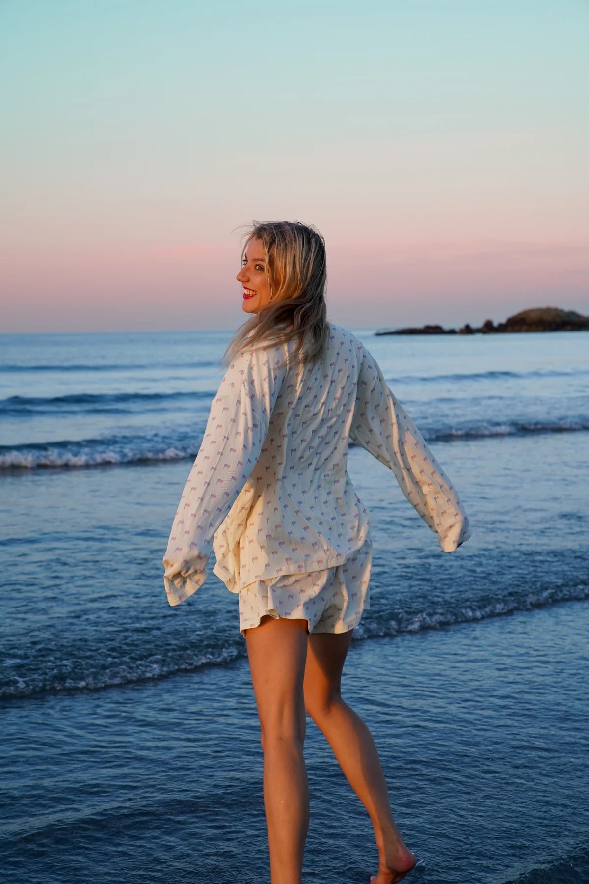 American Flag Pajama Shorts - Pale Yellow