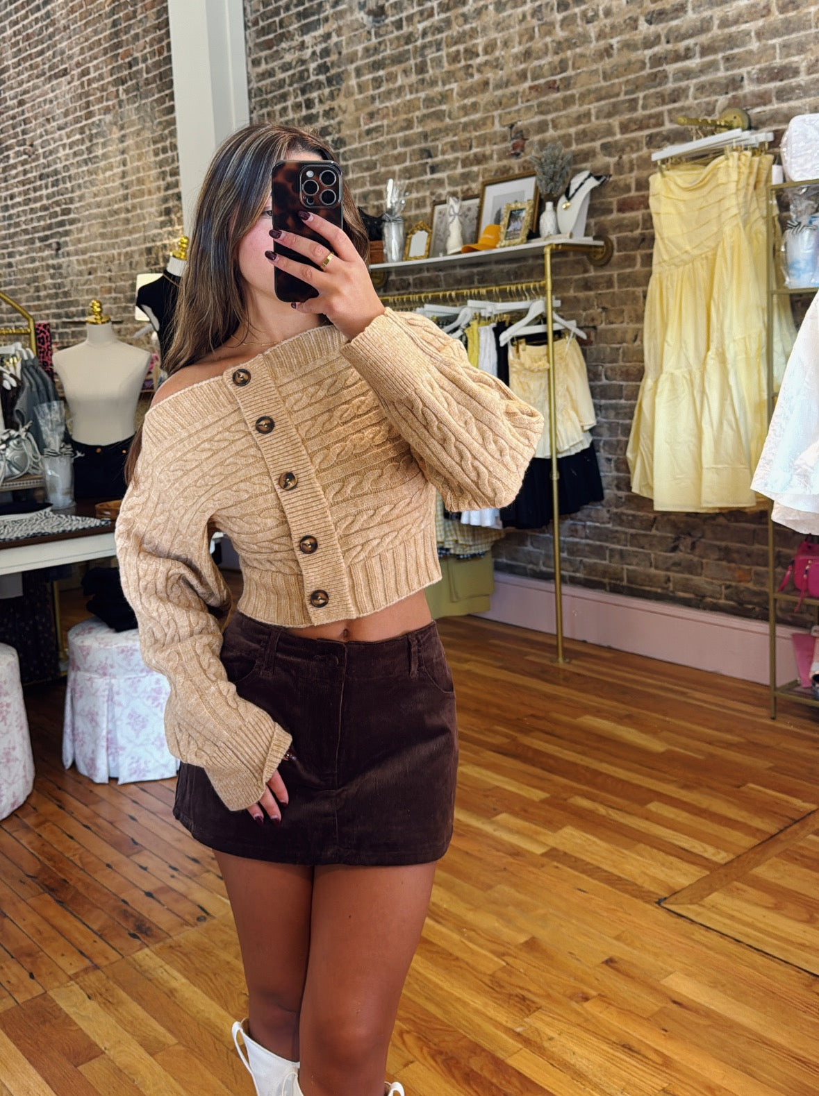 Miles Off The Shoulder Sweater - Tan - Restocked