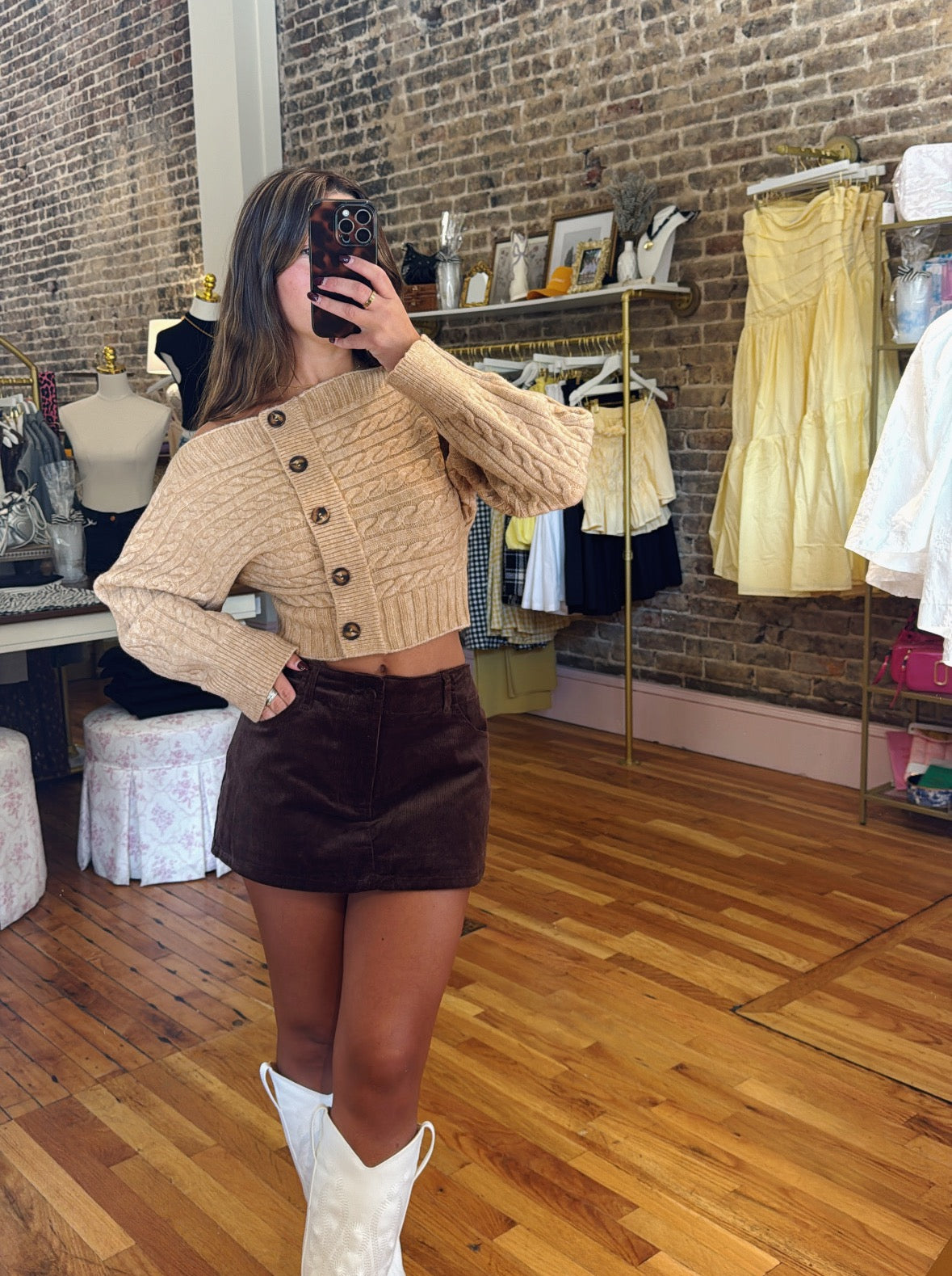 Miles Off The Shoulder Sweater - Tan - Restocked
