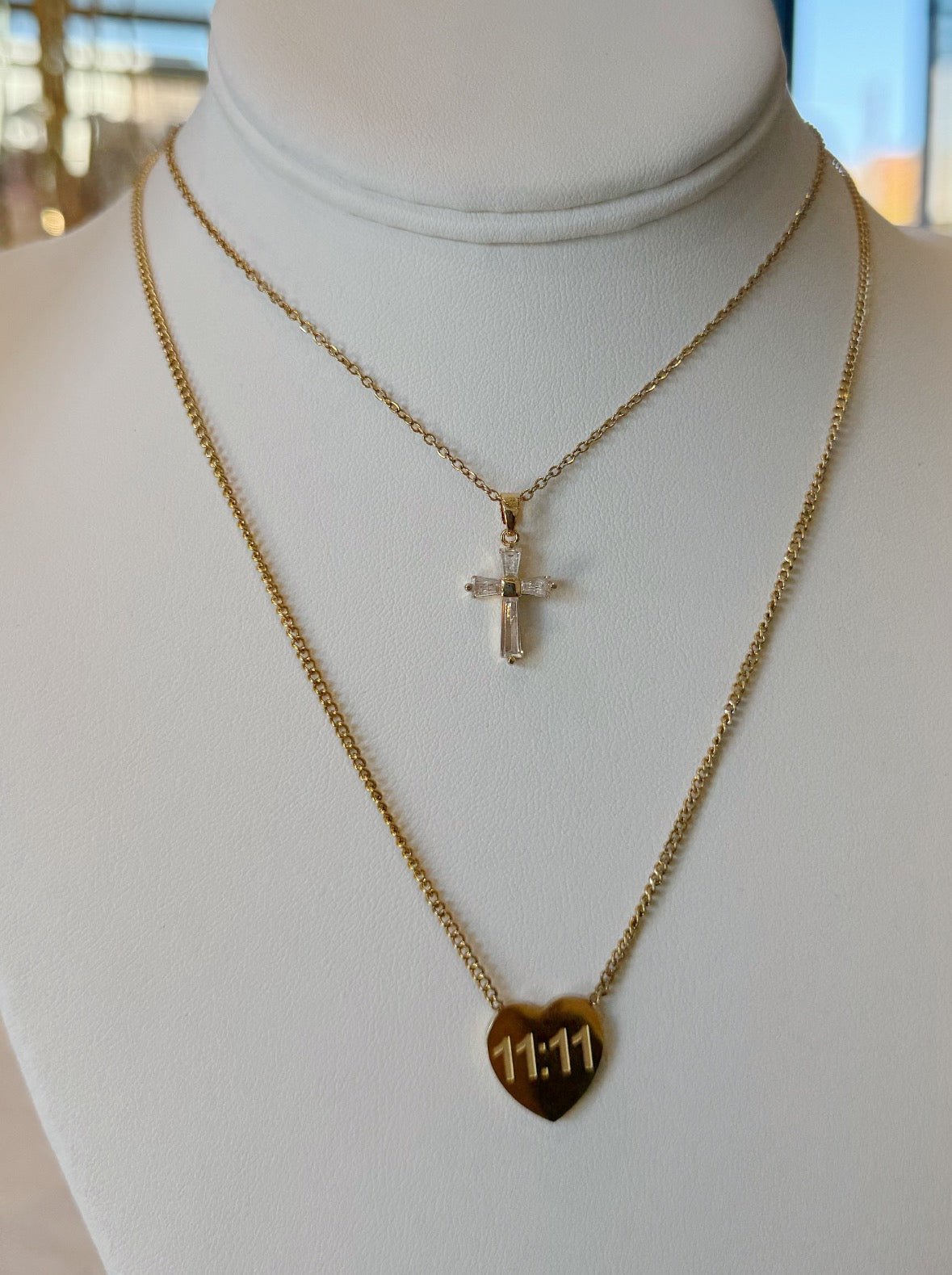 Small Crystal Cross Necklace - Gold - Water Resistant