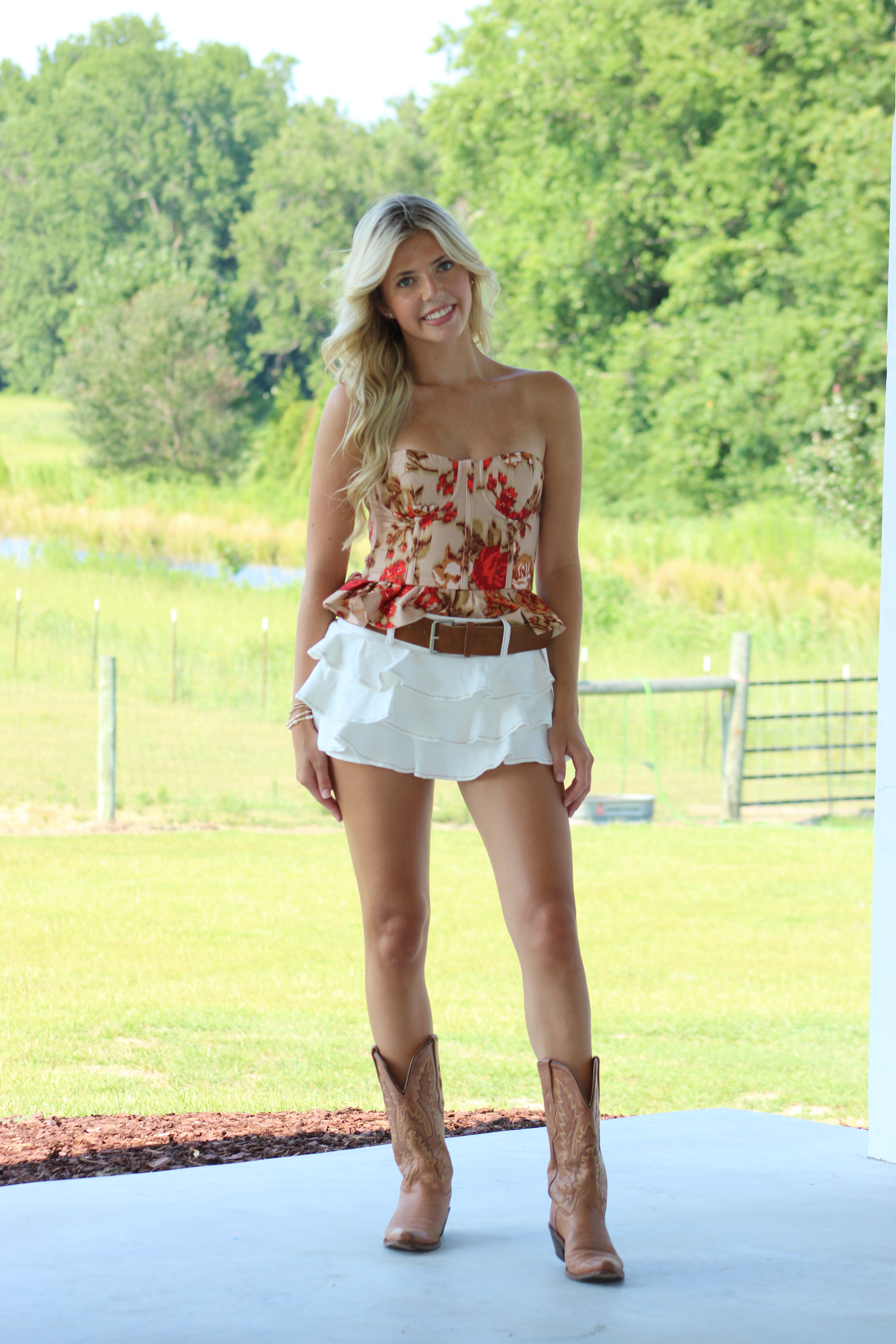 Night With The Girls Denim Skort - White