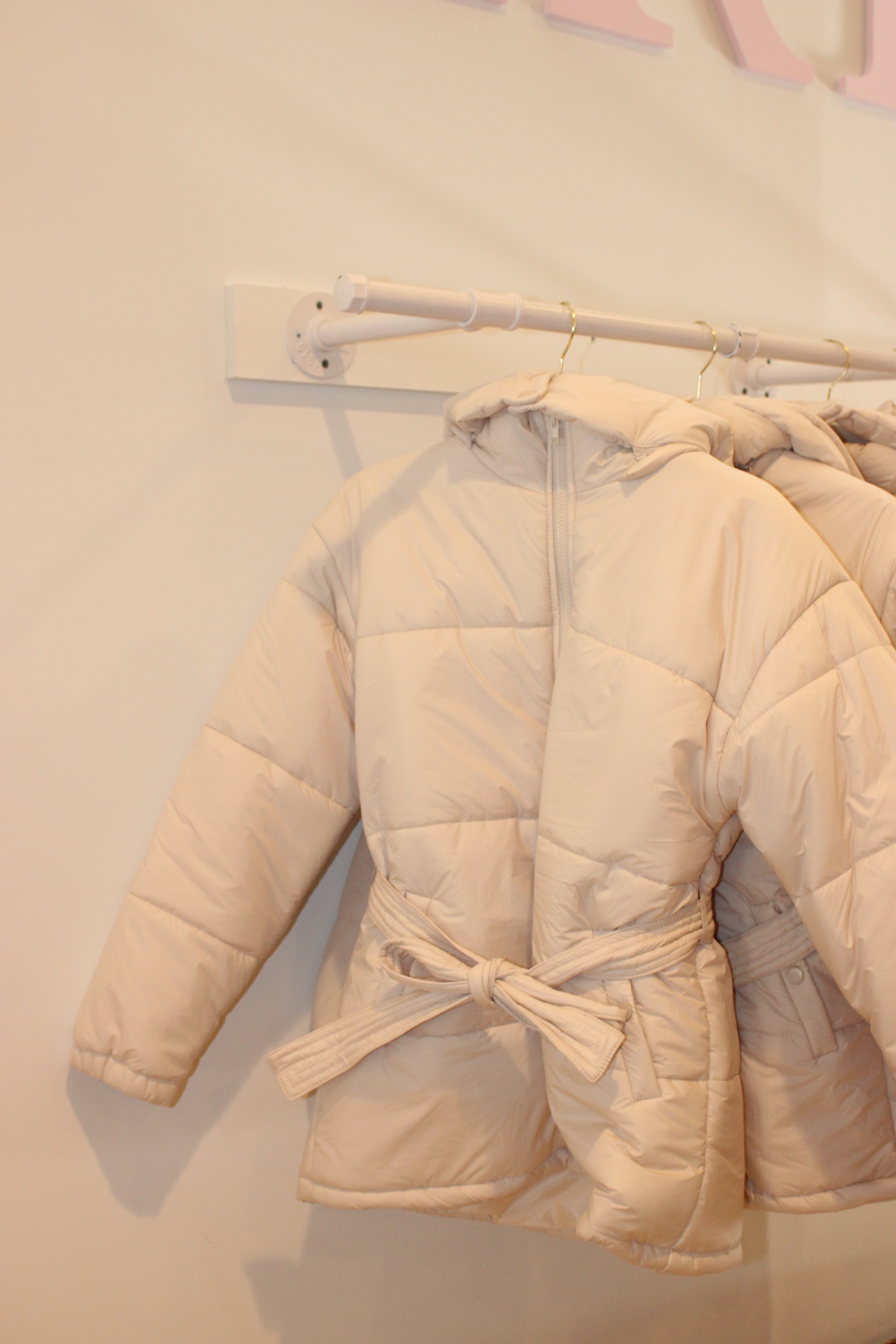 Pippa Mid Length Puffer Jacket with Removable Hood - Cream