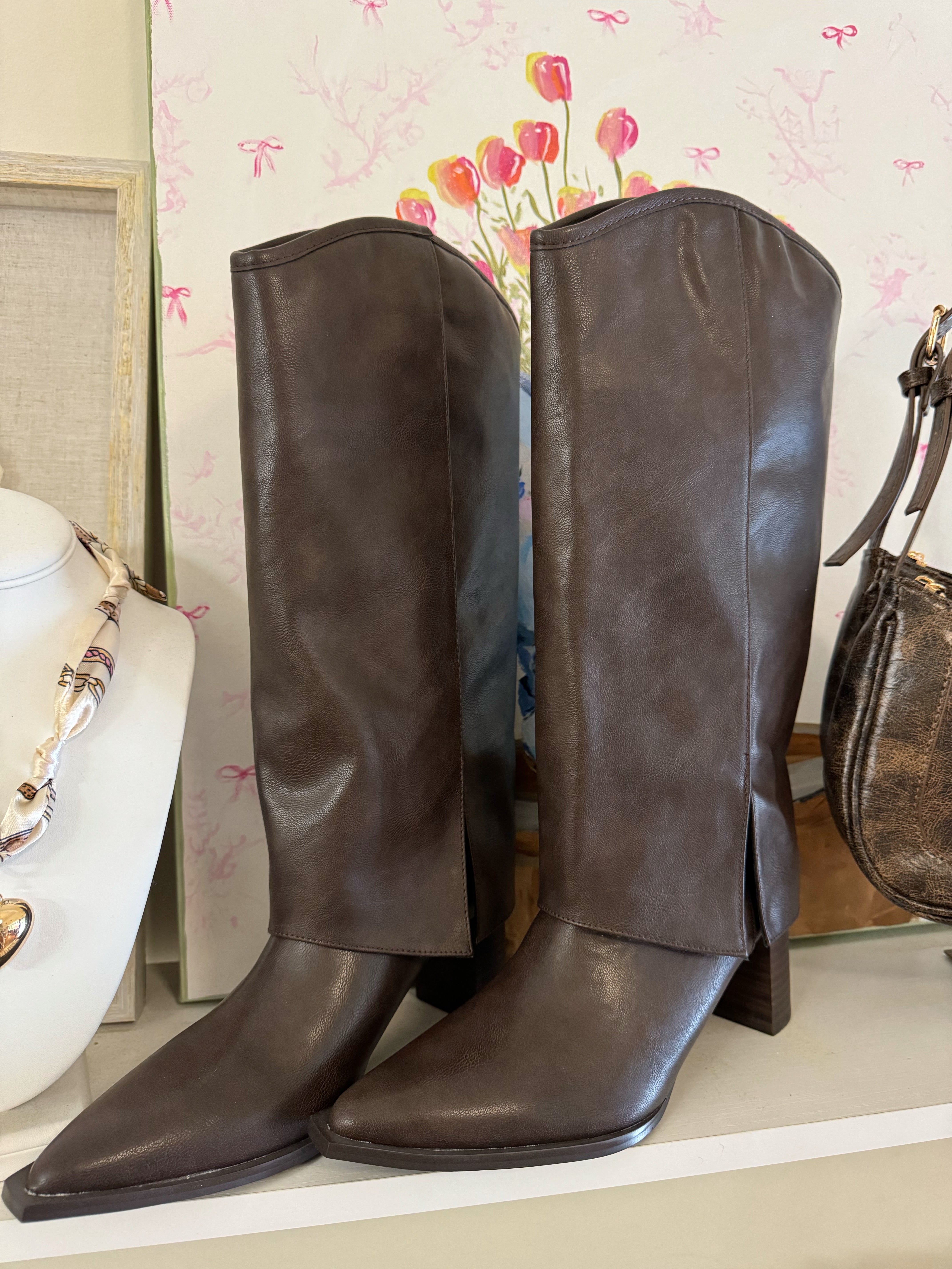 Walker Tall Foldover Boots - Coffee