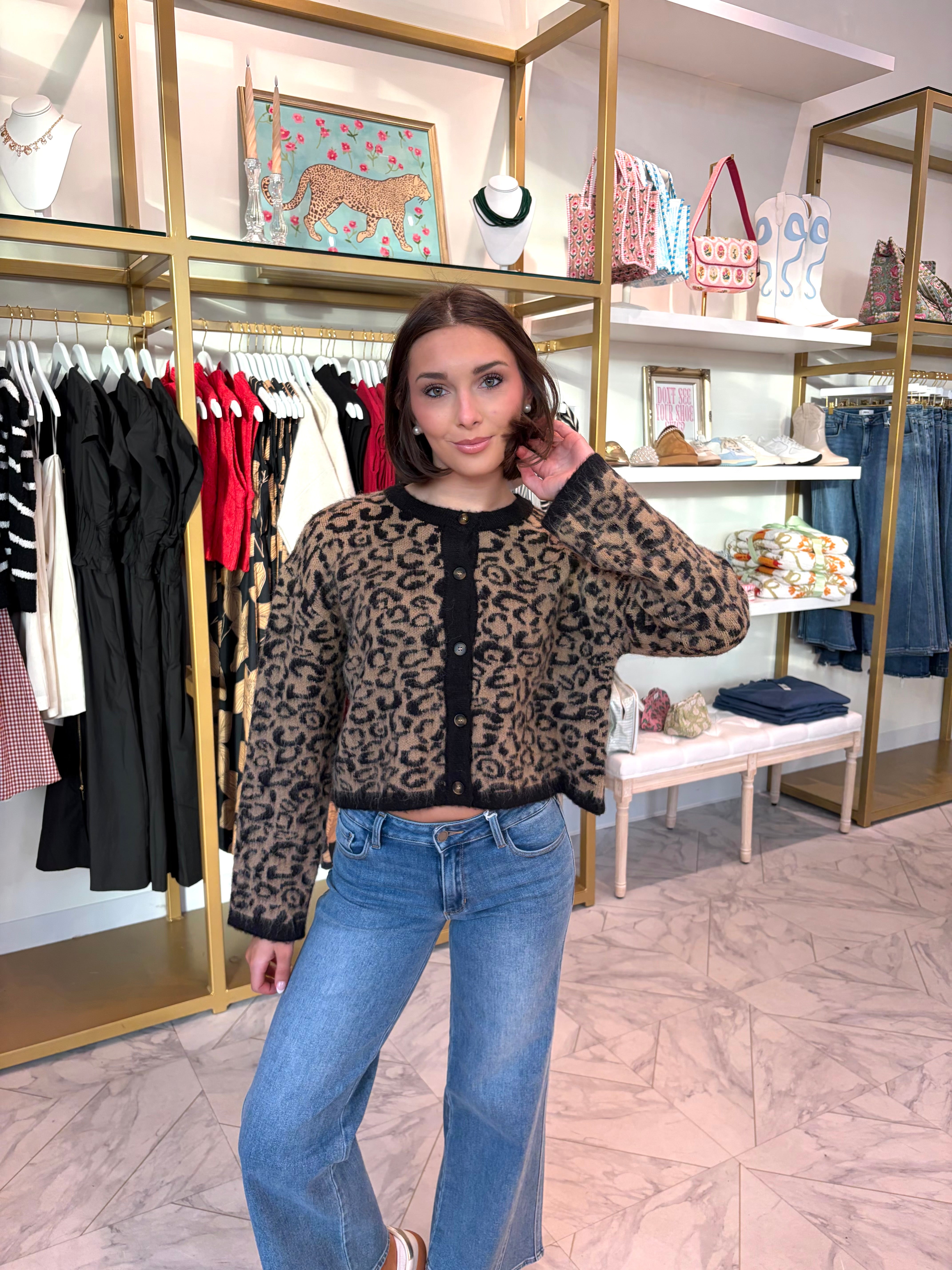 One Of A Kind Cardigan Sweater - Leopard