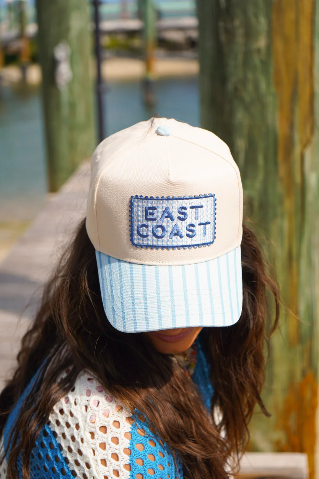 East Coast Embroidered Trucker Hat - Blue Stripe
