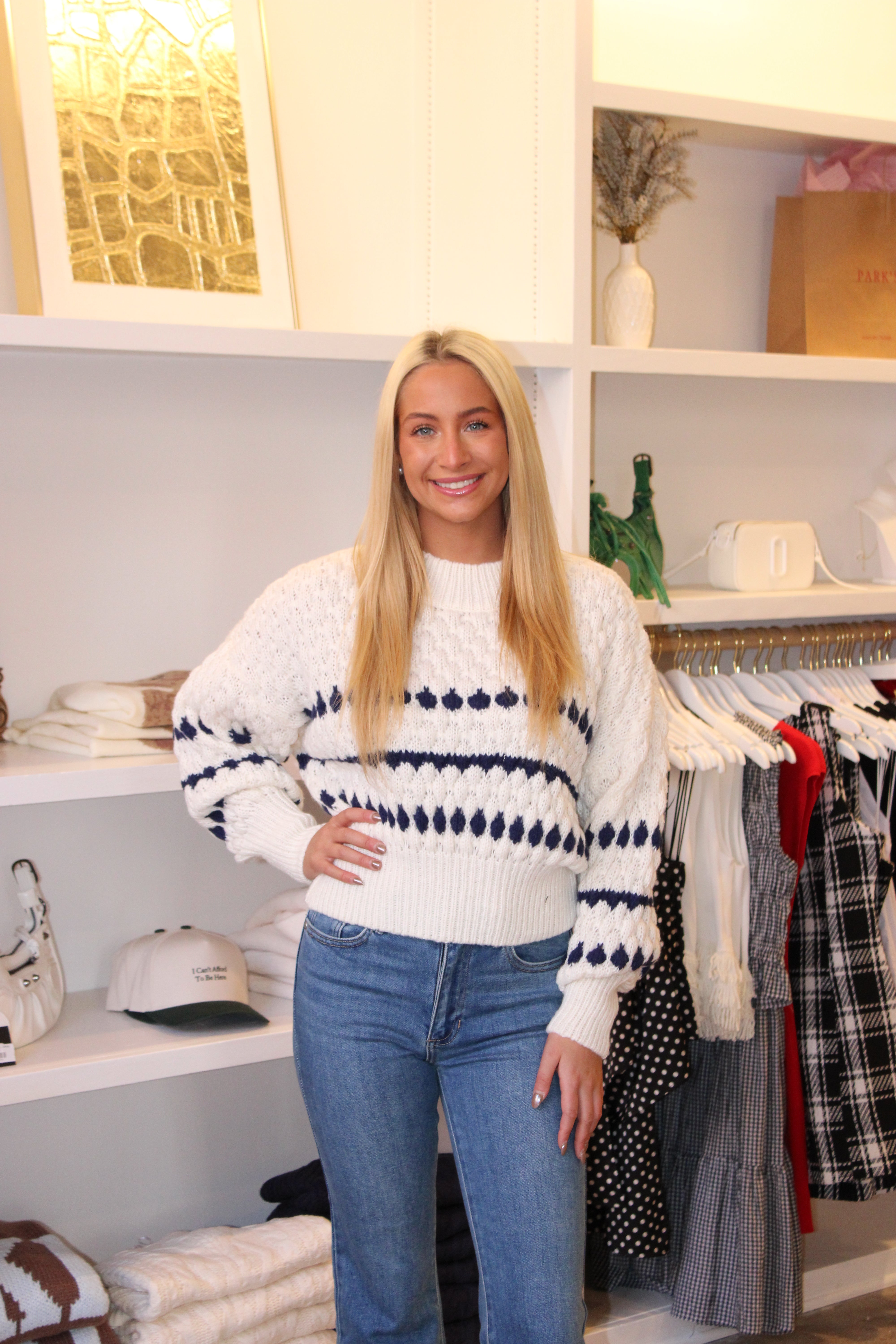 Kathleen Sweater - Ivory/ Navy Details