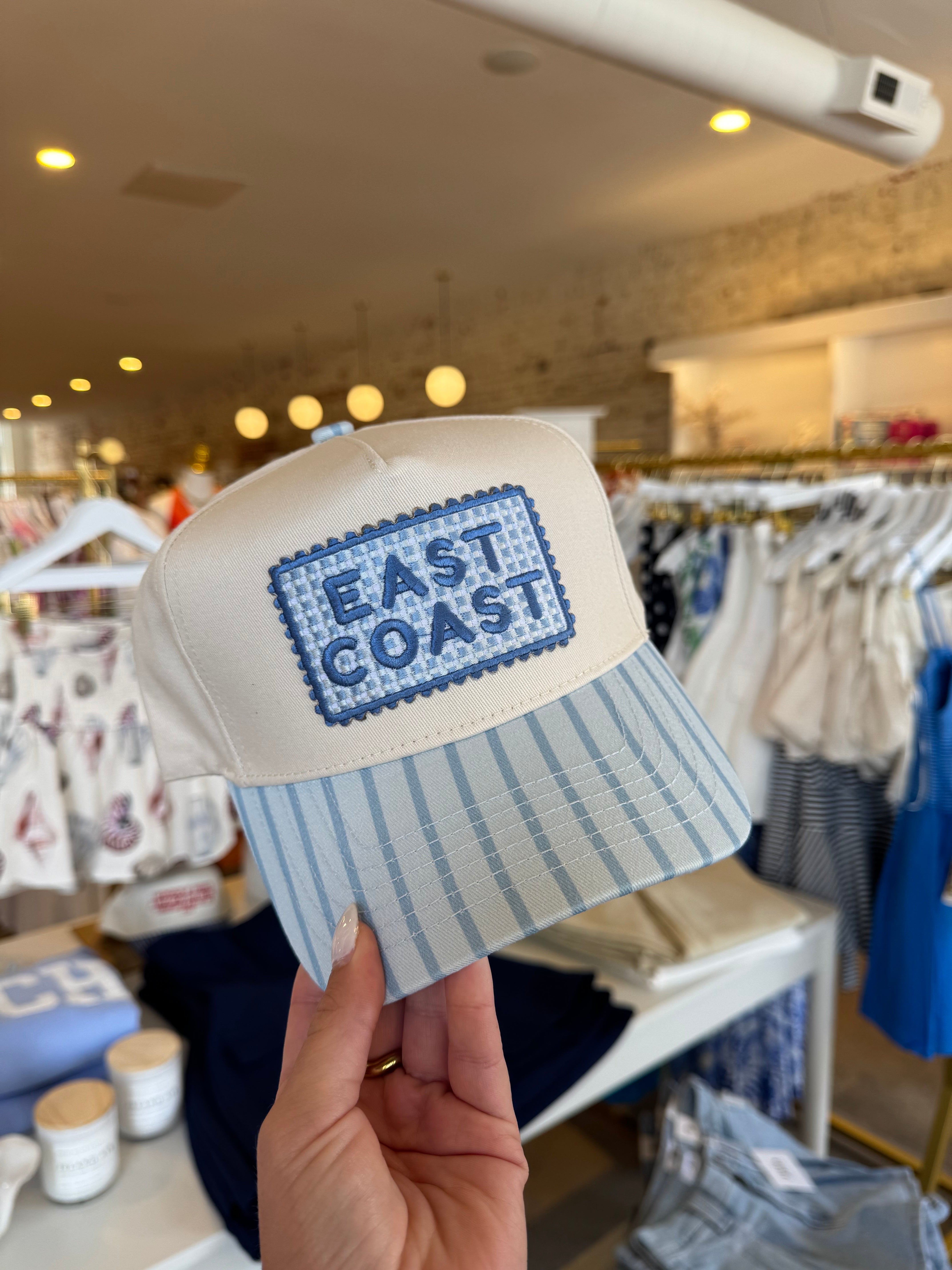 East Coast Embroidered Trucker Hat - Blue Stripe