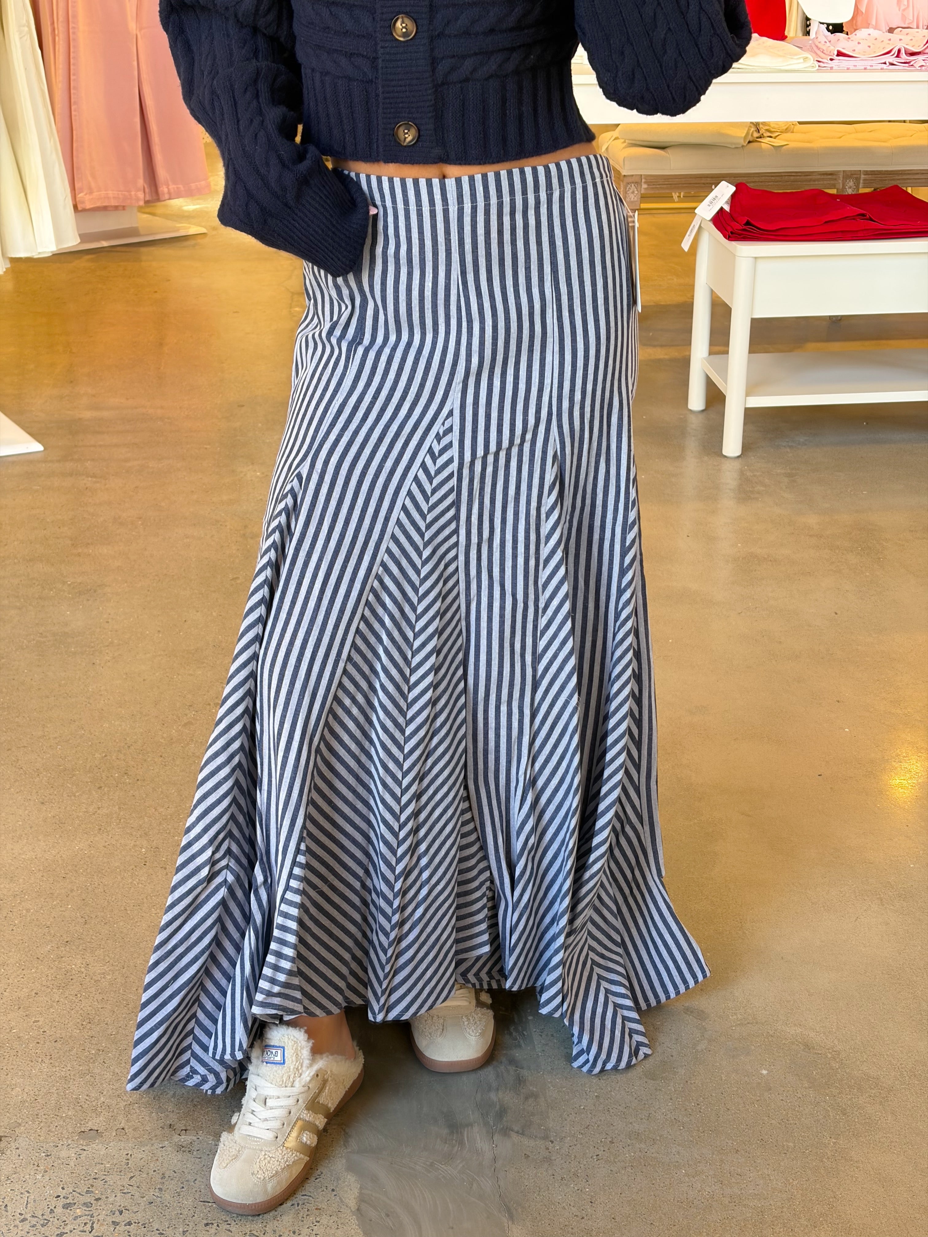 Dalia Midi Skirt - Blue Stripe