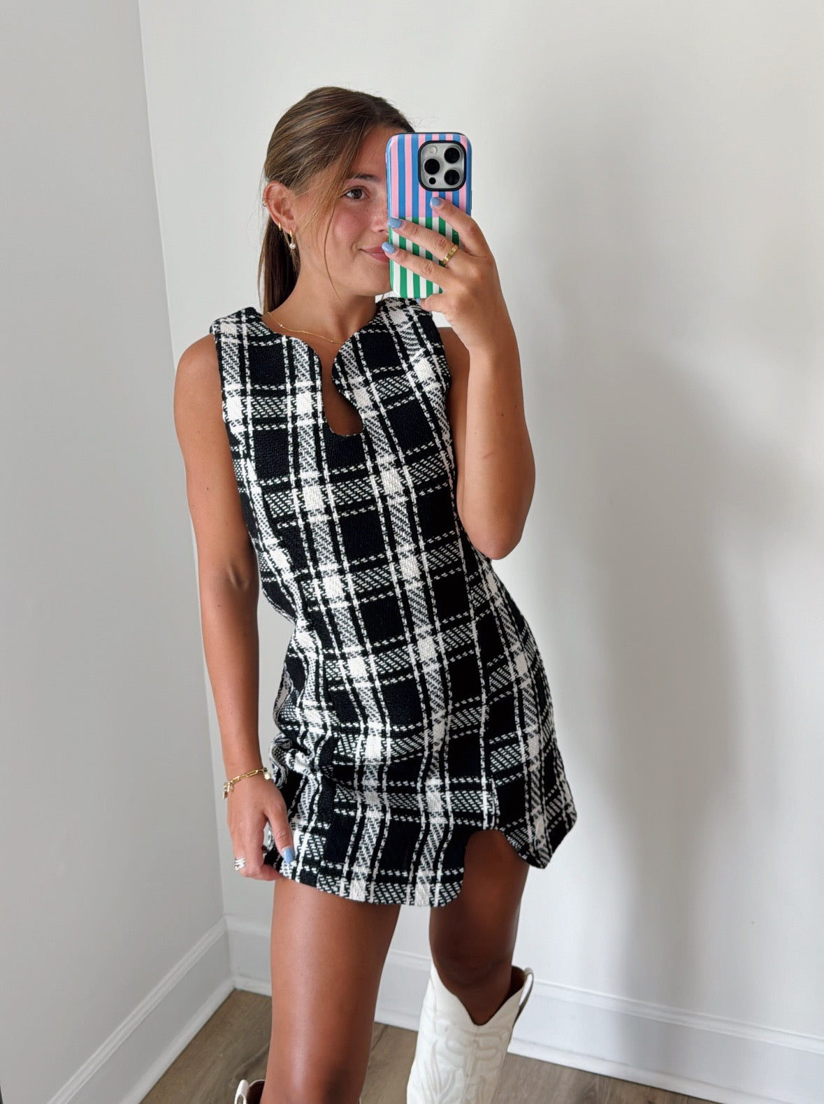 Hartley Tweed Mini Dress - Black & White