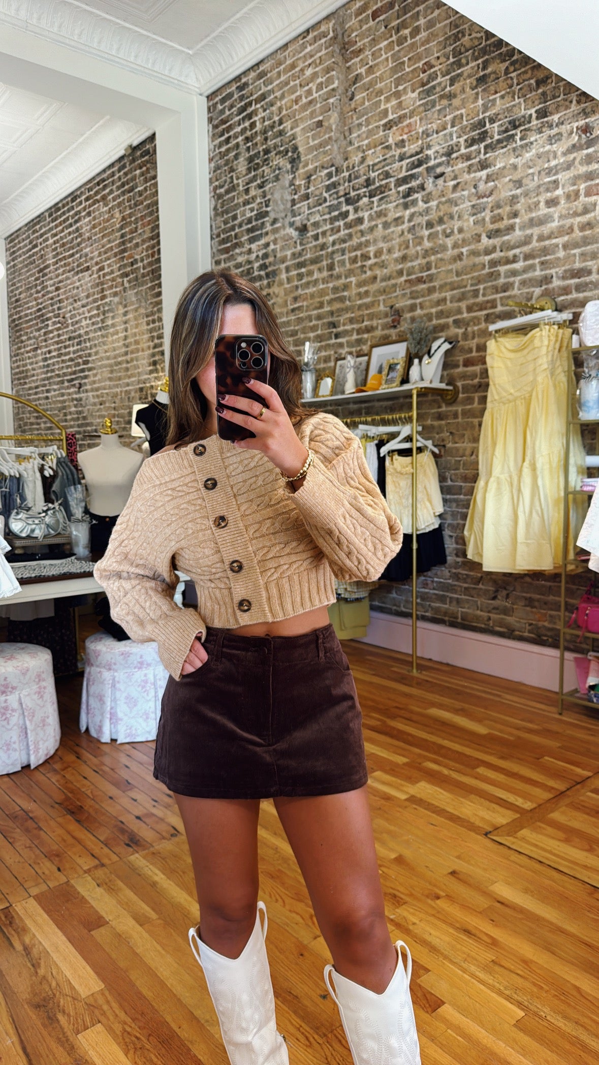 Miles Off The Shoulder Sweater - Tan - Restocked