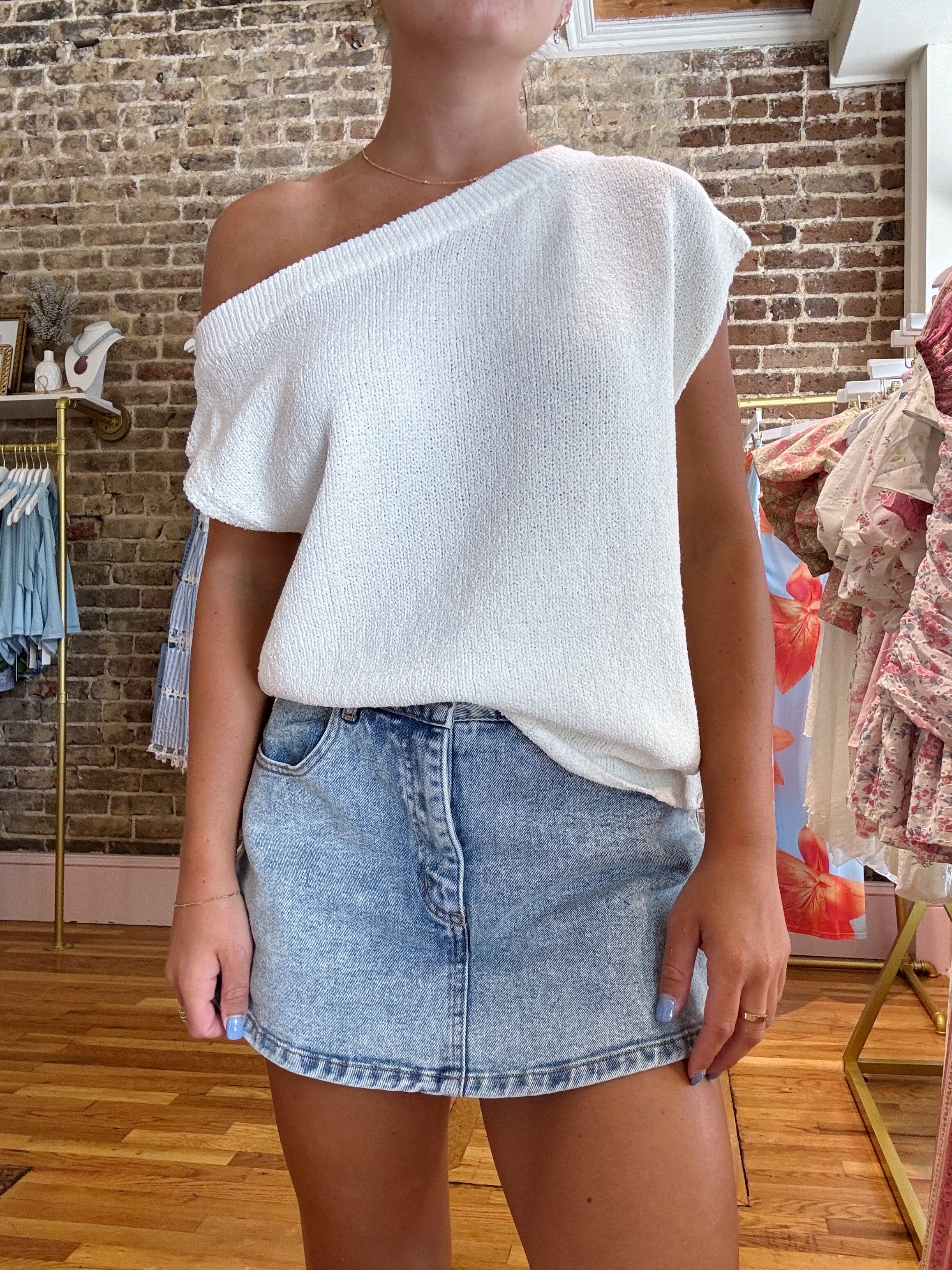 Good Vibes Knit Sweater Top - White